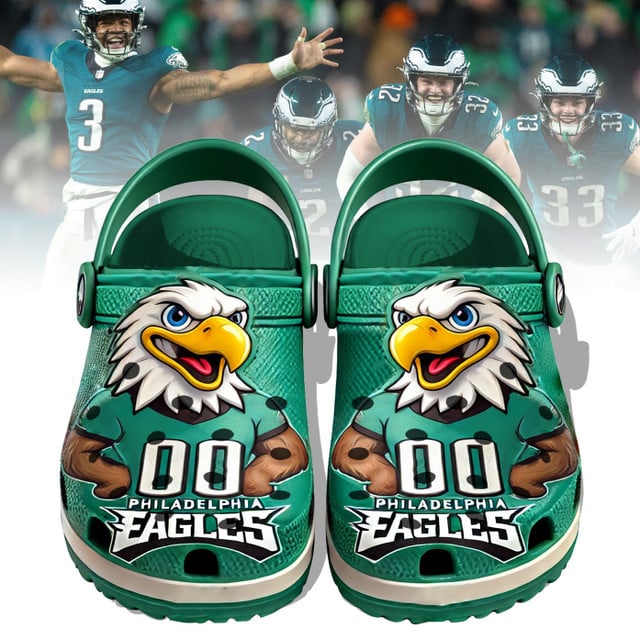 Footwearmerch Philadelphia Eagles NFL Crocs Crocband Clogs Shoes Comfortable For Men Women and Kids