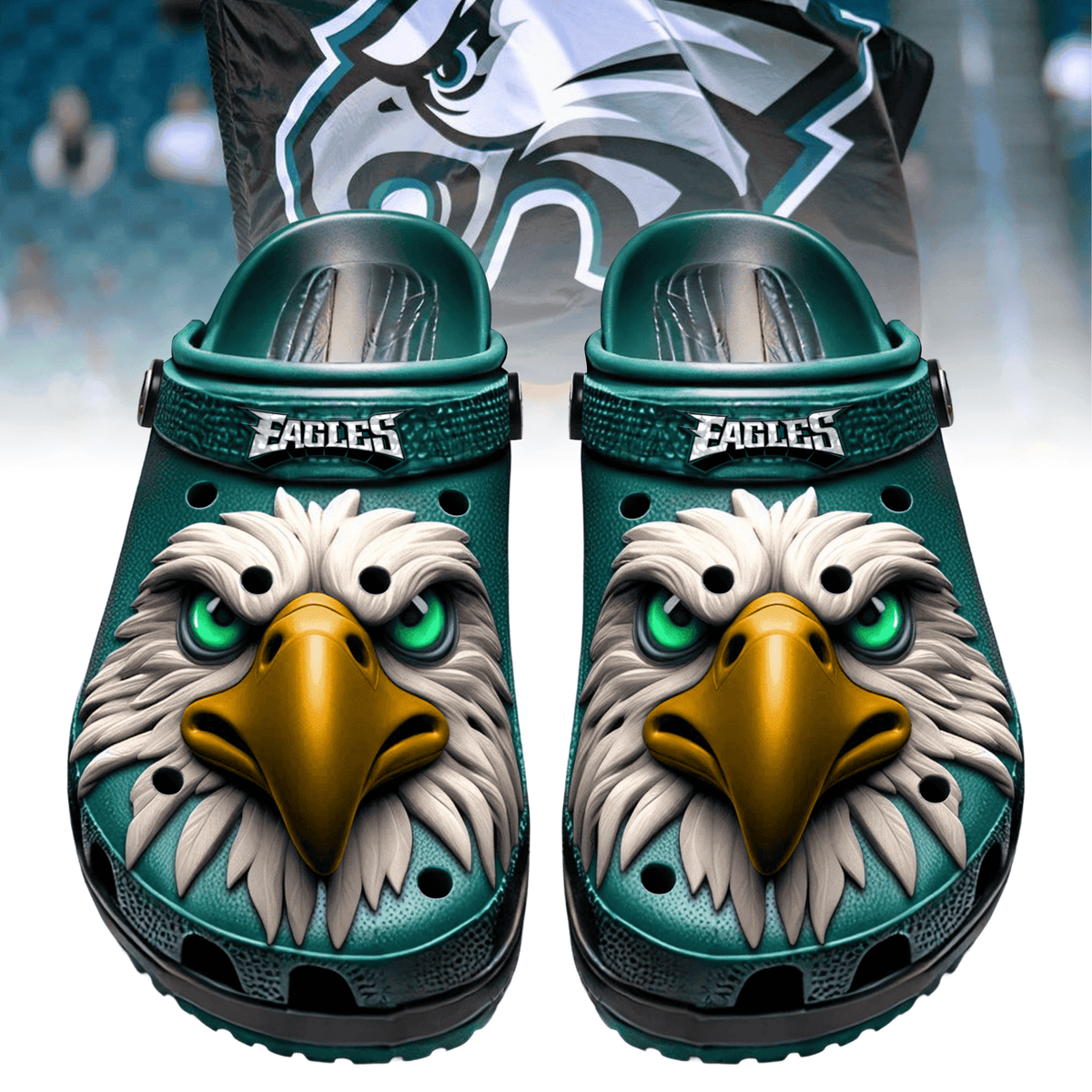 Footwearmerch Philadelphia Eagles NFL Crocs Crocband Clogs Shoes Comfortable For Men Women and Kids