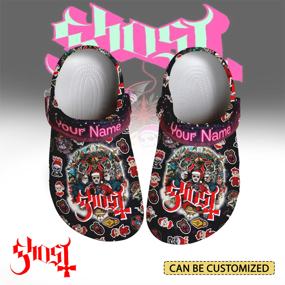Footwearmerch Ghost Band x Christmas Music Crocs Crocband Clogs Shoes Comfortable For Men Women and Kids