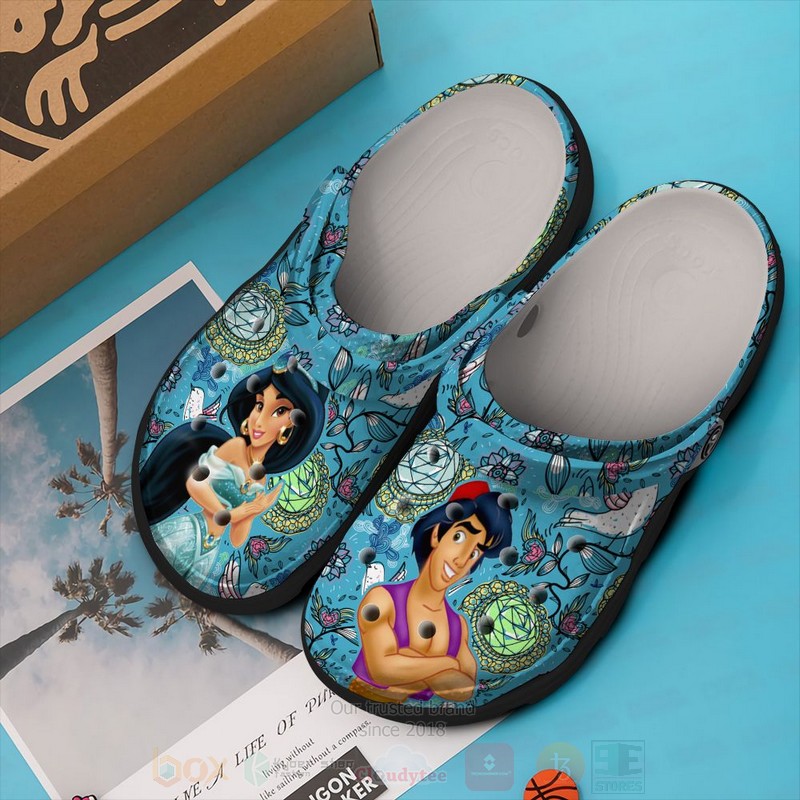 Footwearmerch Aladdin and Jasmine Cartoon Crocs Crocband Clogs Shoes Comfortable For Men Women and Kids