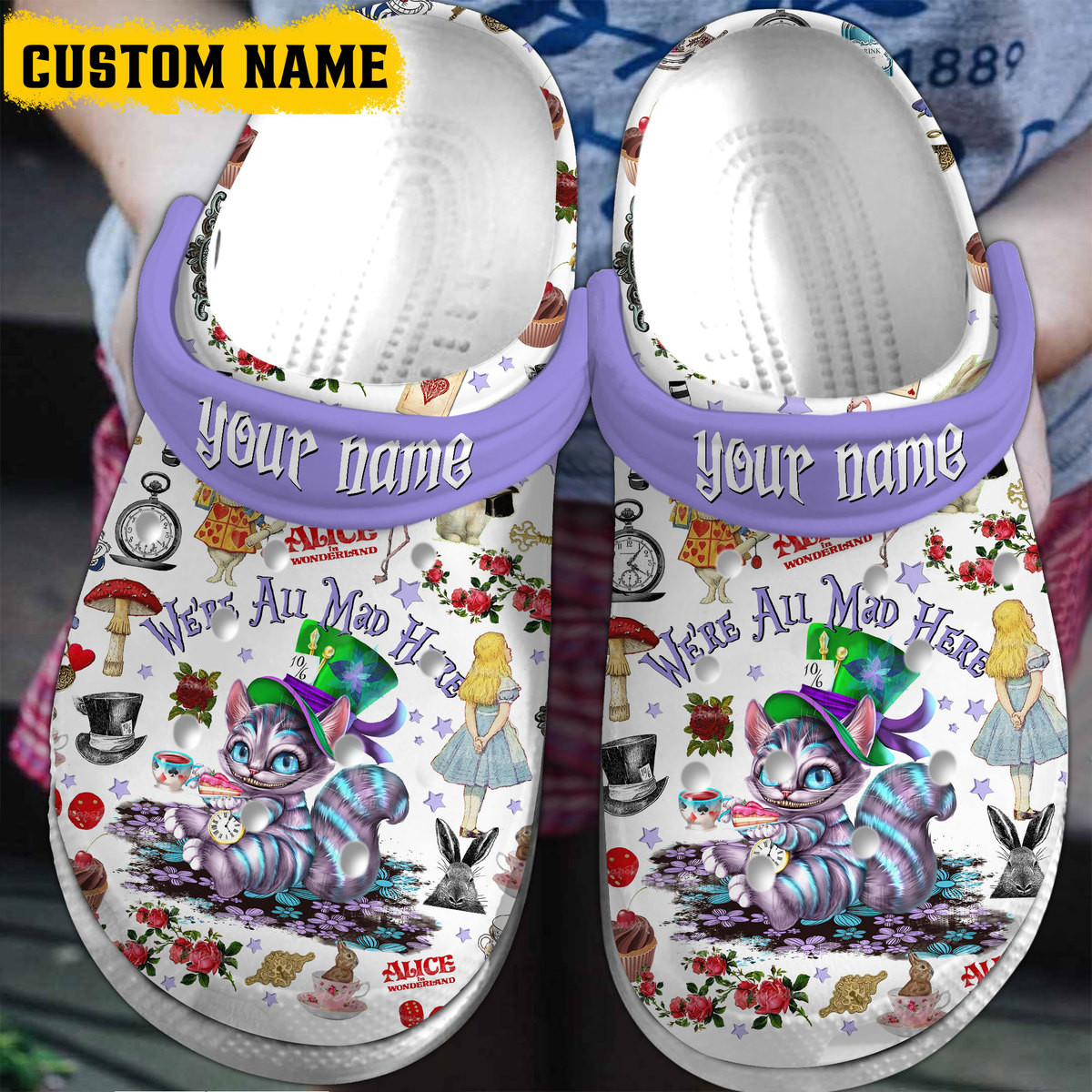 Footwearmerch Alice in Wonderland Cartoon Crocs Crocband Clogs Shoes Comfortable For Men Women and Kids