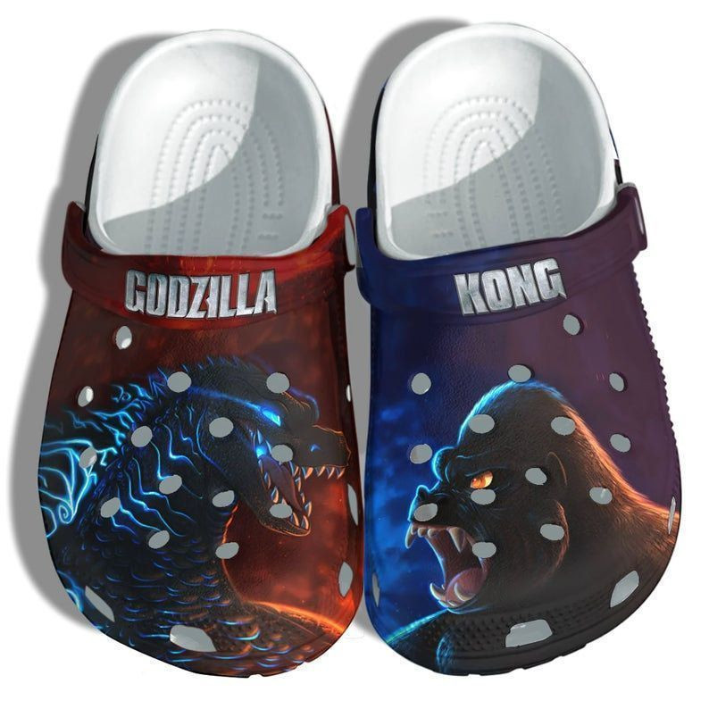 Footwearmerch Amazing Godzilla Kong Monster Fighting Black Clogs Shoes