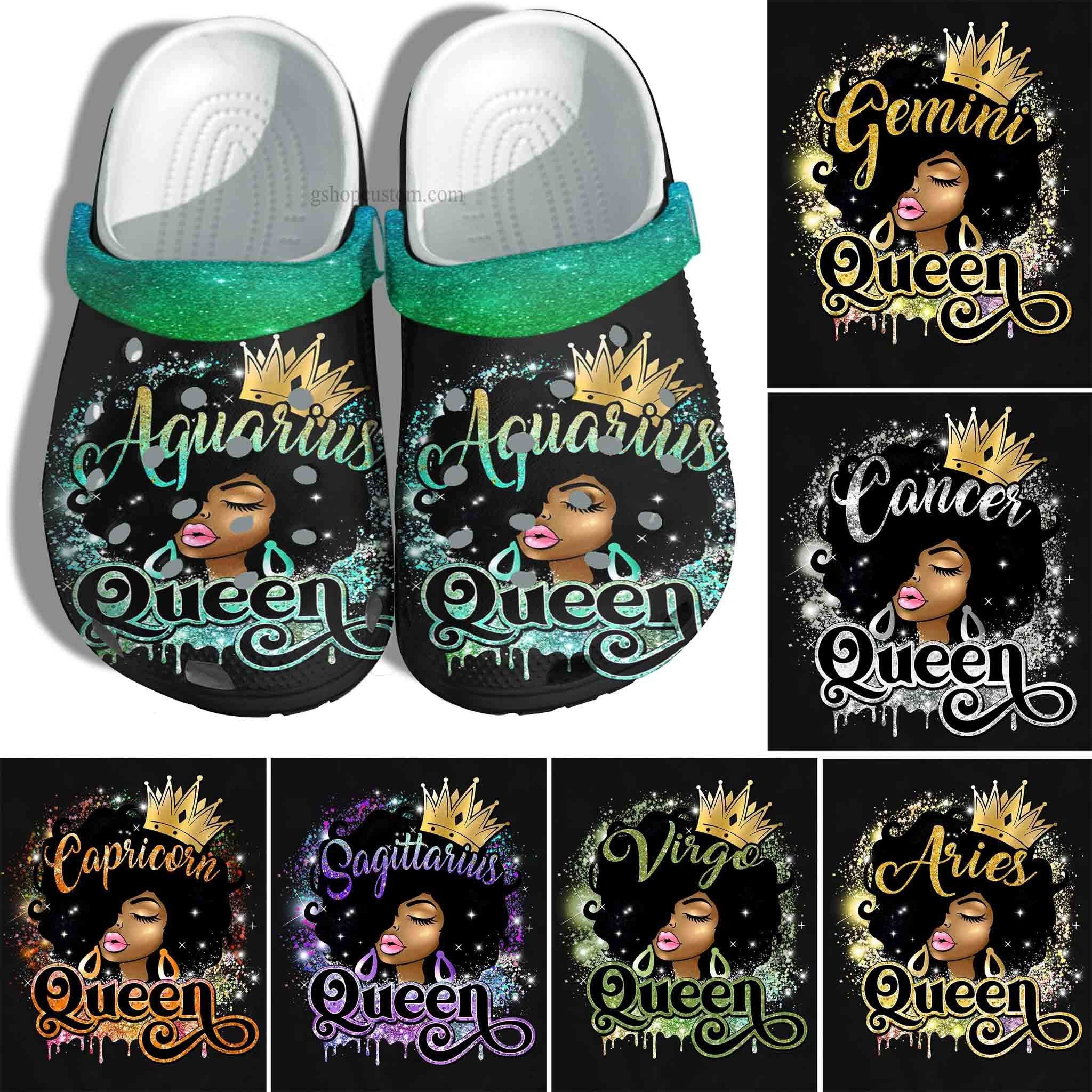Footwearmerch Aries Zodiac Black Queen Birthday Shoes Gift Men Women - April Birthday Black Girl Shoes Croc Clogs