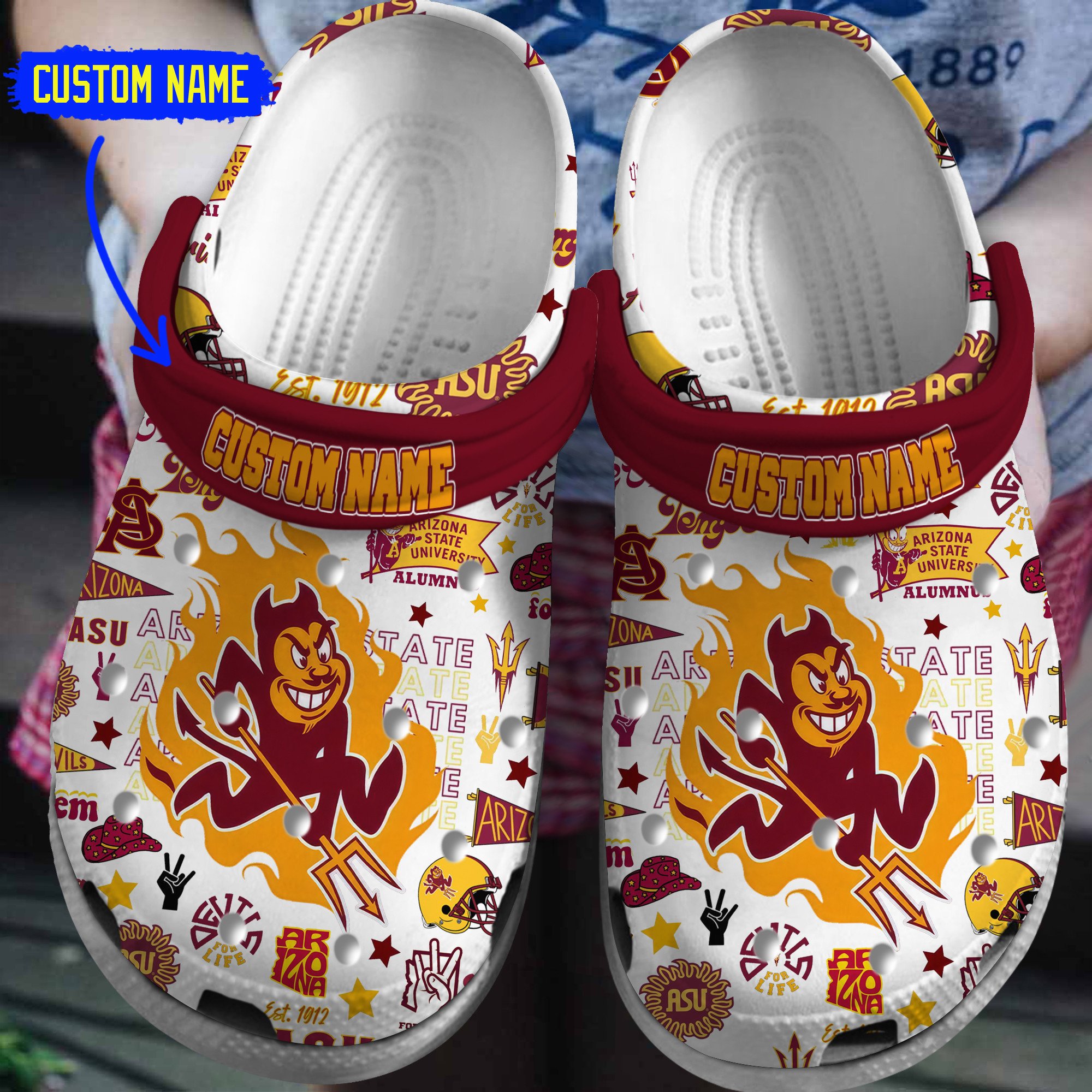 Footwearmerch Arizona State Sun Devils NCAA Sport Crocs Crocband Clogs Shoes Comfortable For Men Women and Kids