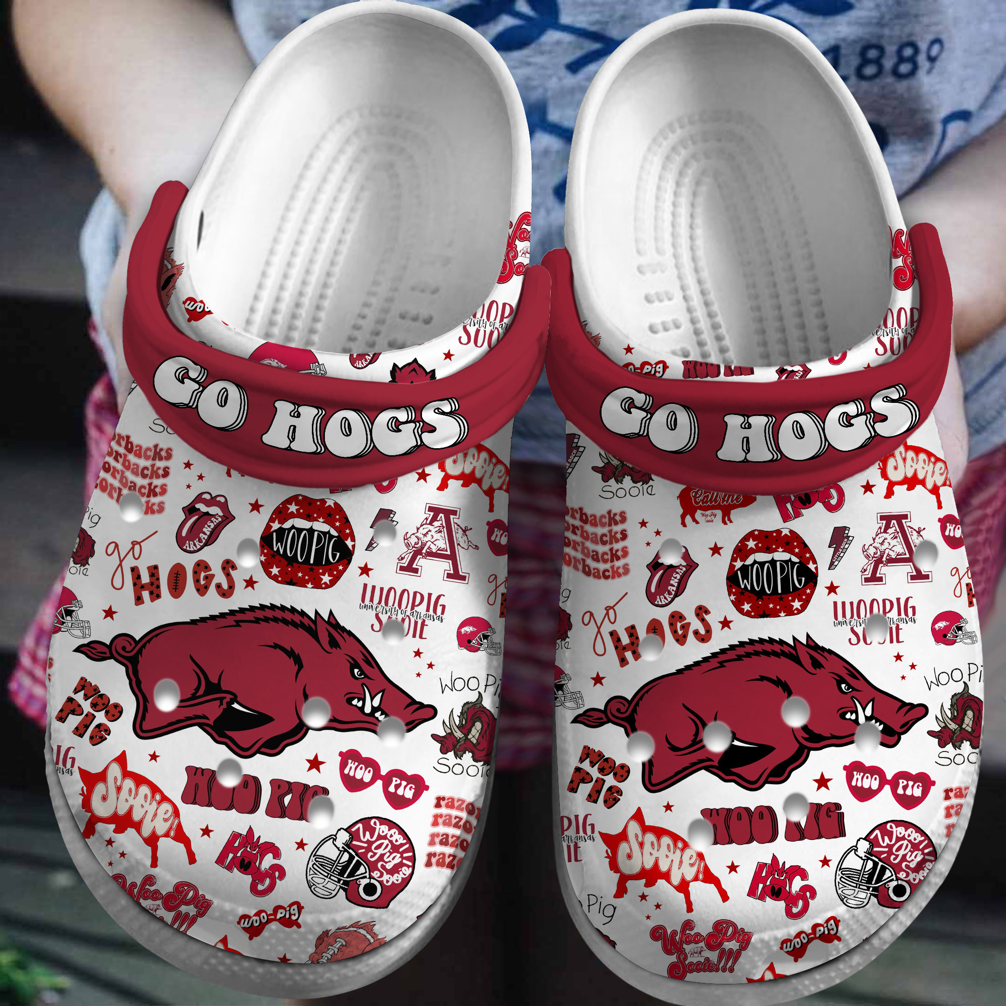 Footwearmerch Arkansas Razorbacks NCAA Sport Crocs Crocband Clogs Shoes Comfortable For Men Women and Kids