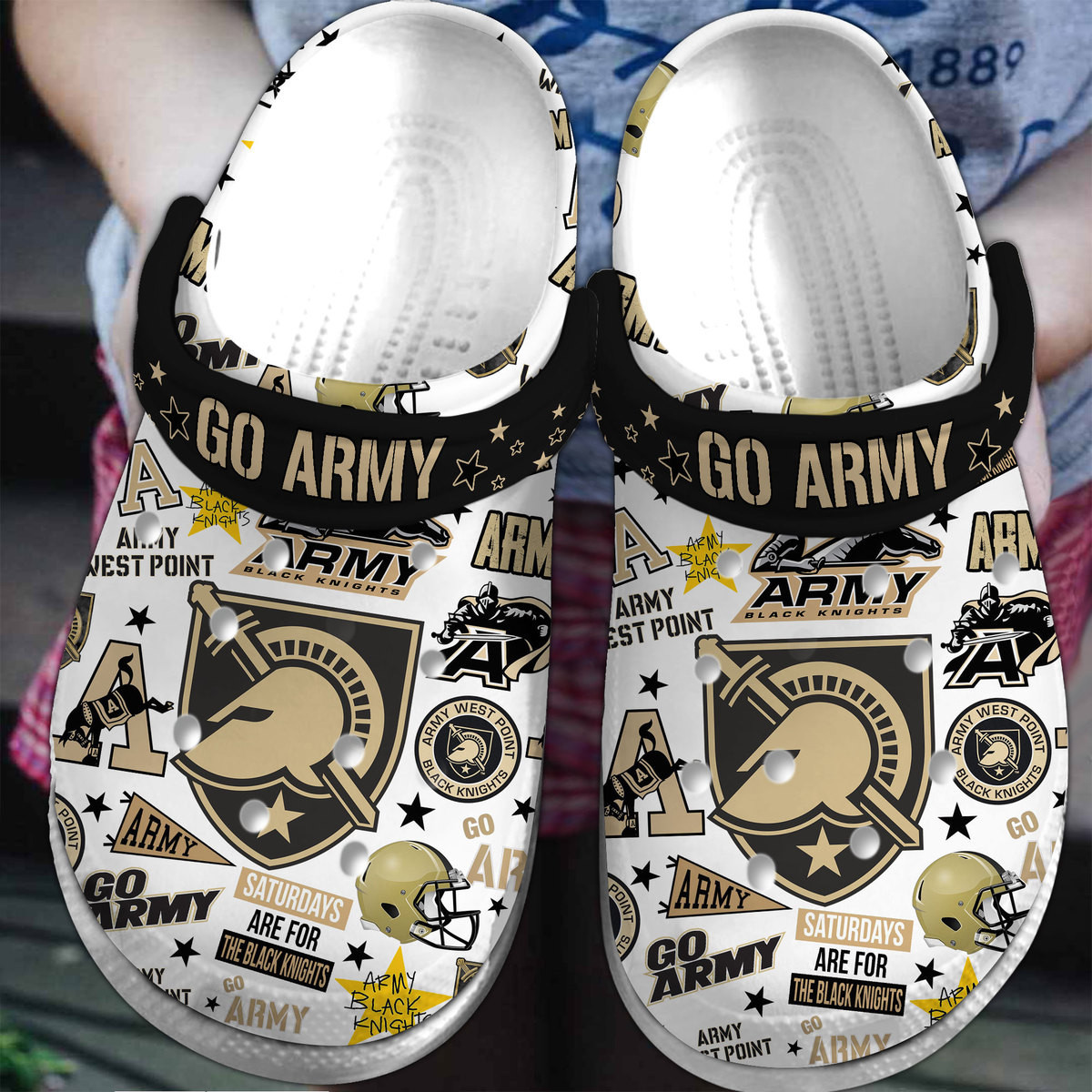 Footwearmerch Army Black Knights NCAA Sport Crocs Crocband Clogs Shoes Comfortable For Men Women and Kids