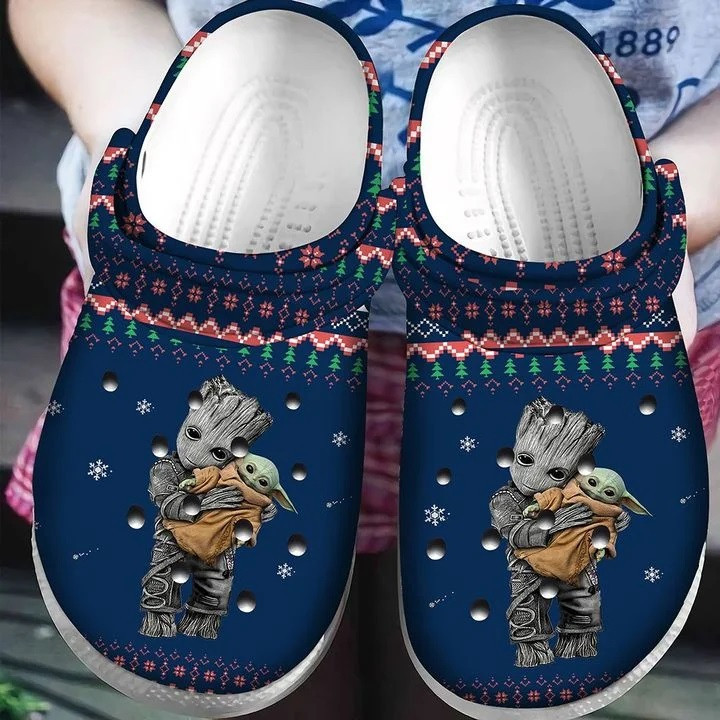 Footwearmerch Baby Yoda And Groot Ugly Pattern Christmas Crocband Clog Shoes For Men Women