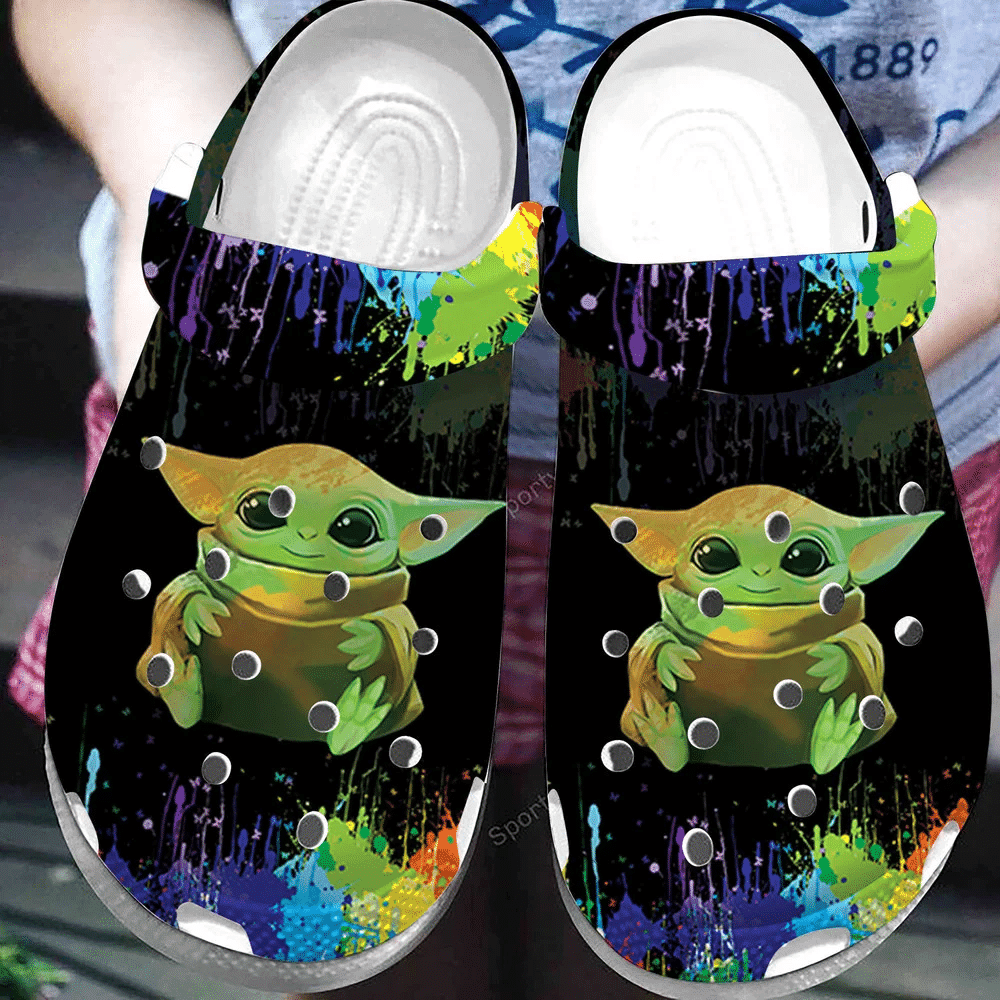 Footwearmerch Baby Yoda Watercolor Black Clogs Shoes
