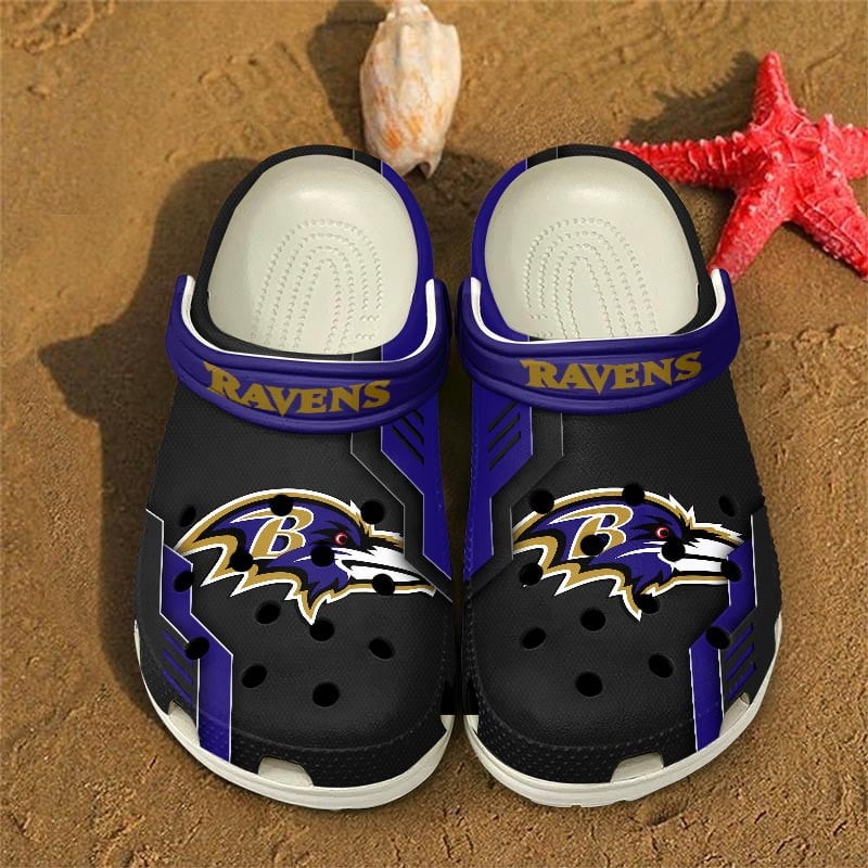Footwearmerch Baltimore Ravens NFL Crocs Crocband Clogs Shoes Comfortable For Men Women and Kids