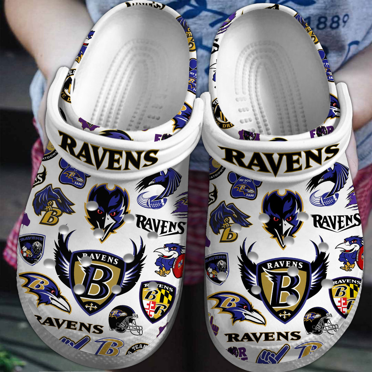 Footwearmerch Baltimore Ravens NFL Sport Crocs Crocband Clogs Shoes Comfortable For Men Women and Kids
