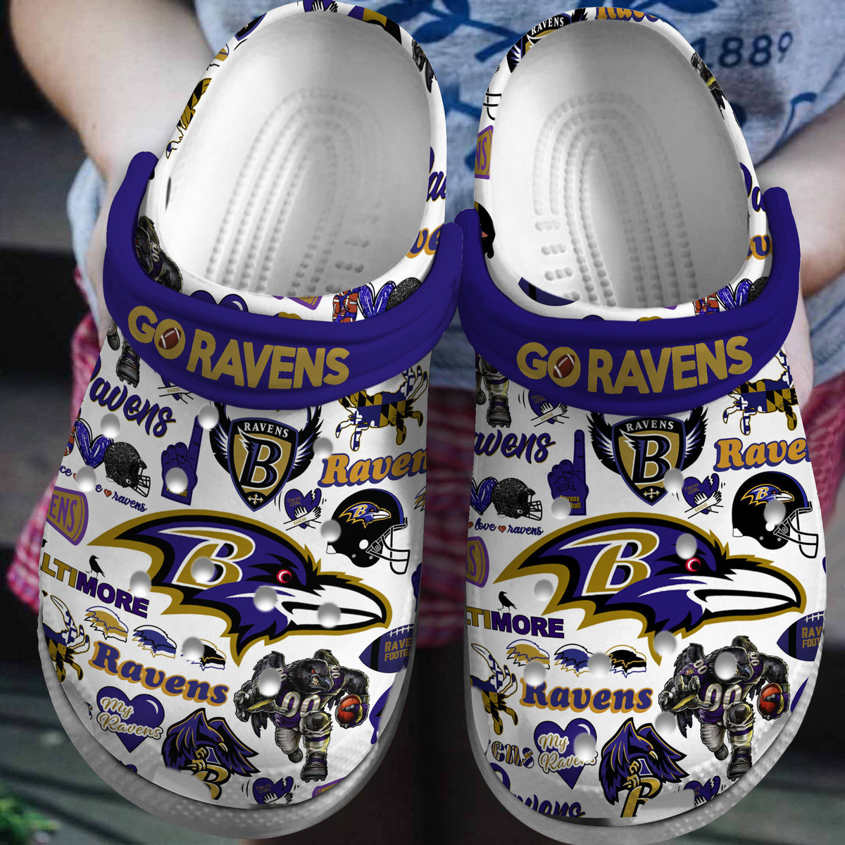 Footwearmerch Baltimore Ravens NFL Sport Crocs Crocband Clogs Shoes Comfortable For Men Women and Kids