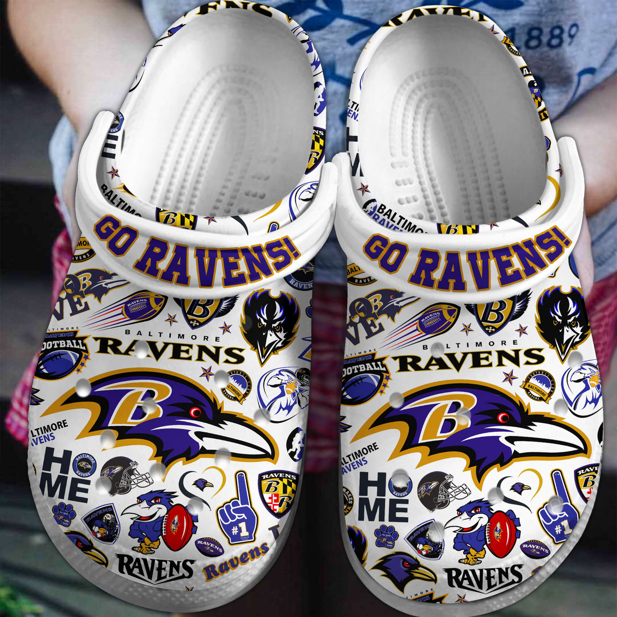 Footwearmerch Baltimore Ravens NFL Sport Crocs Crocband Clogs Shoes Comfortable For Men Women and Kids