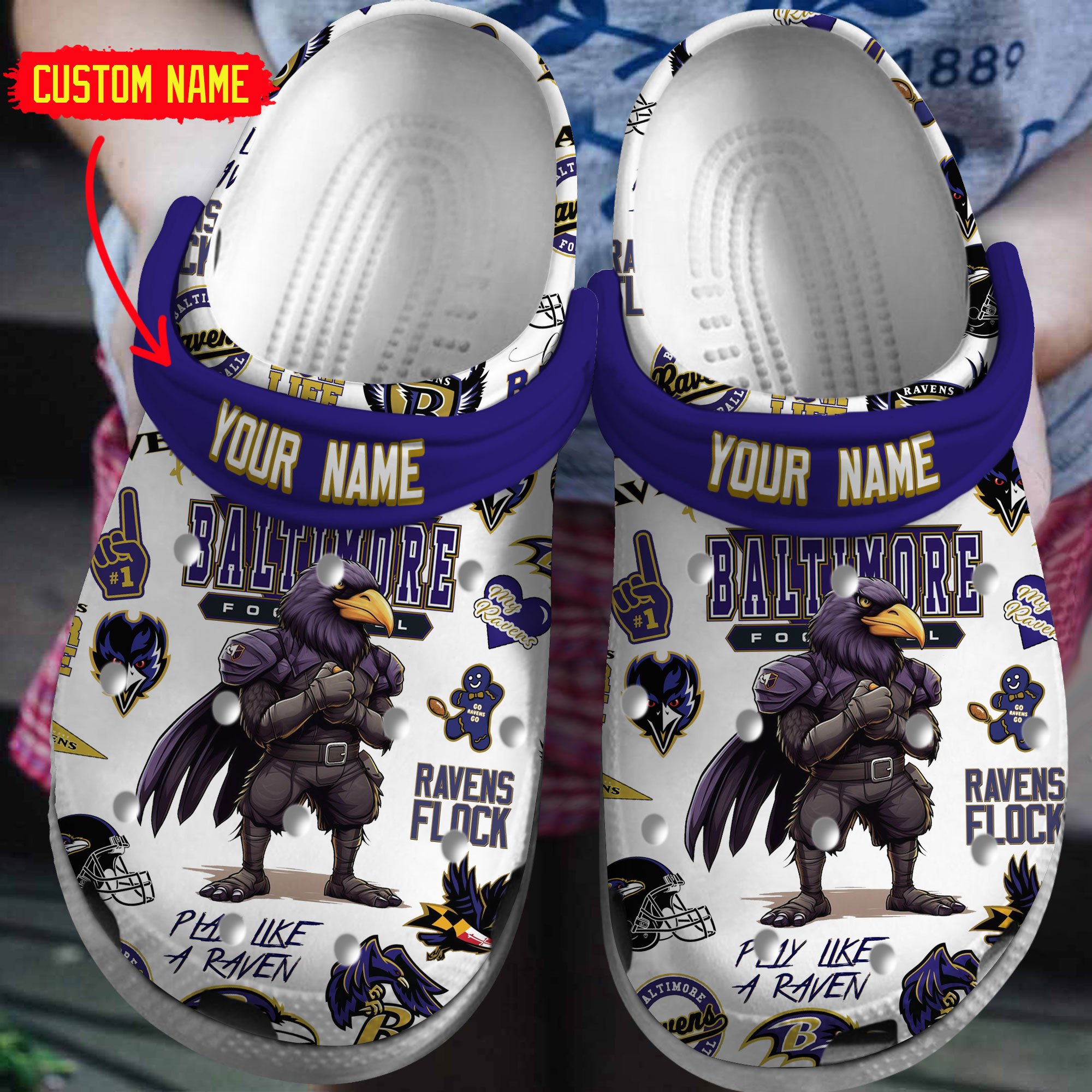 Footwearmerch Baltimore Ravens NFL Sport Crocs Crocband Clogs Shoes Comfortable For Men Women and Kids