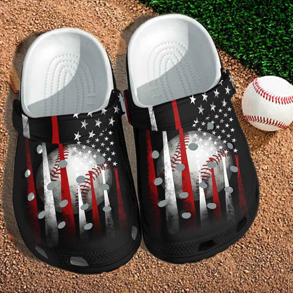 Footwearmerch Baseball Bat America Flag Custom Shoes Clogs Gifts Shoes For Son Daughter - 4Th Of July Usa Flag Baseball Croc Shoes