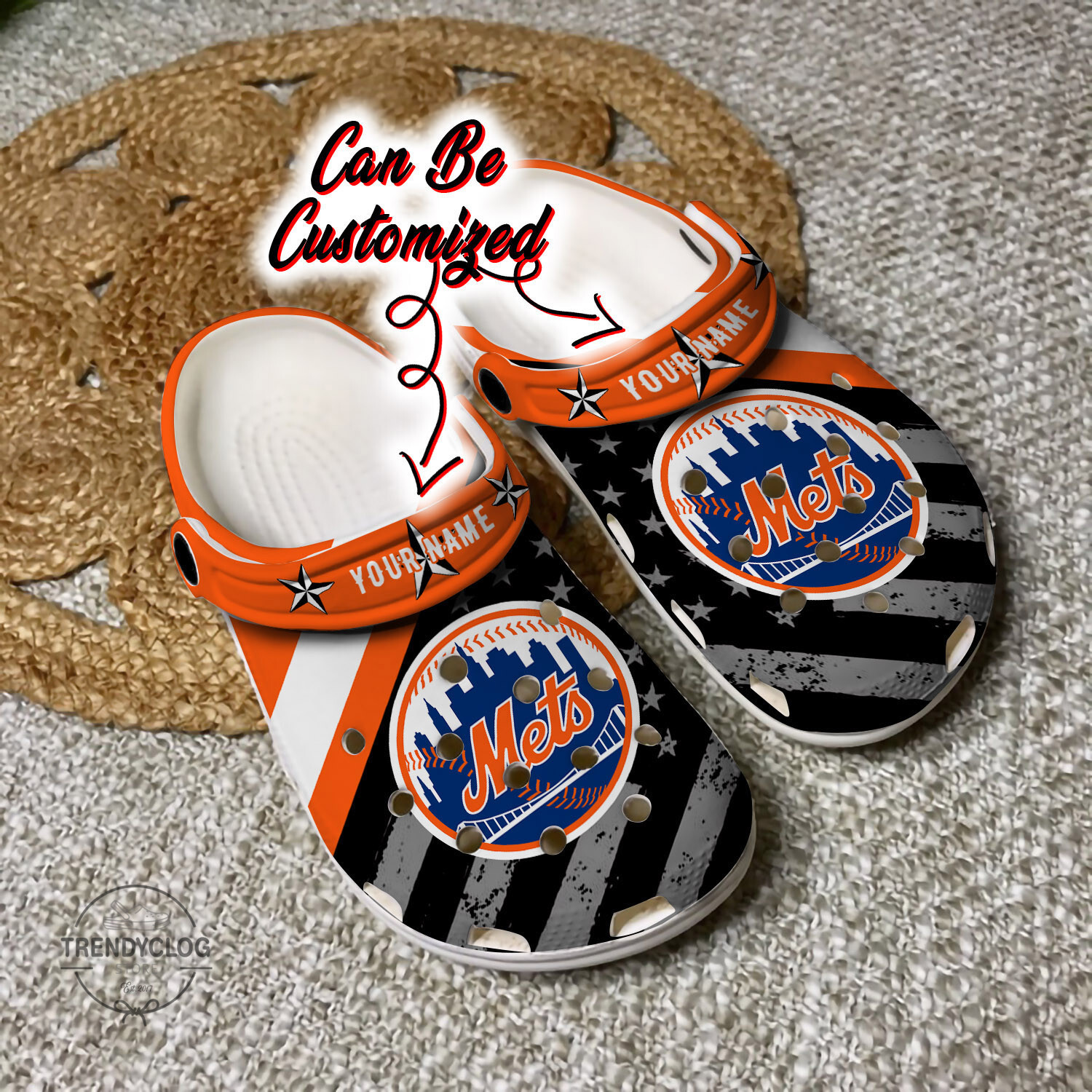 Footwearmerch Baseball Personalized NY Mets American Flag Clog Shoes