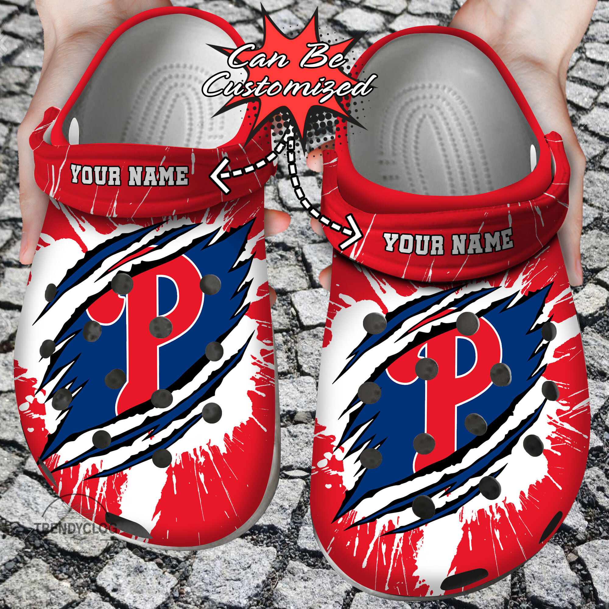 Footwearmerch Baseball Personalized PPhillies Ripped Claw Clog Shoes
