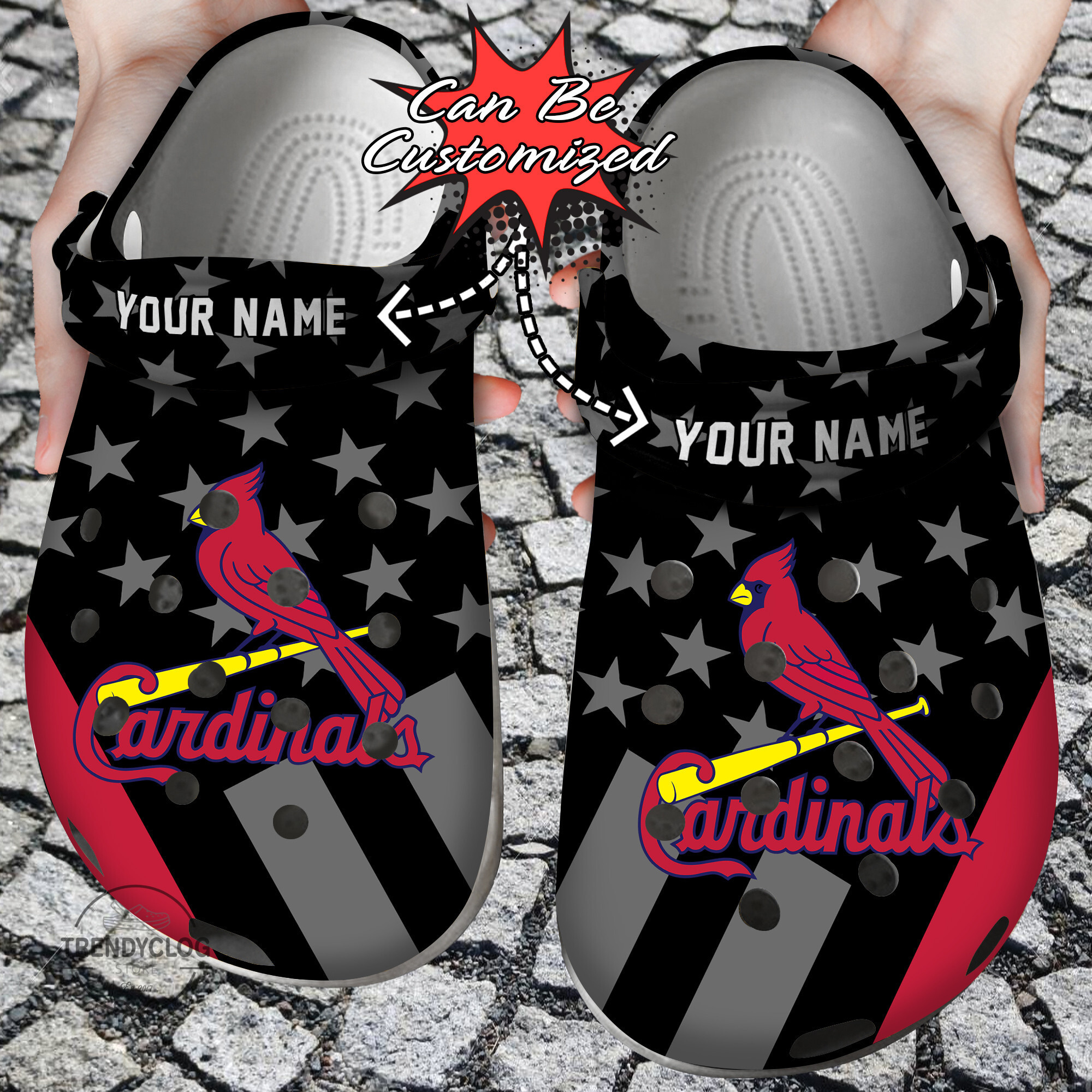 Footwearmerch Baseball Personalized StL Cardinals Star Flag Clog Shoes