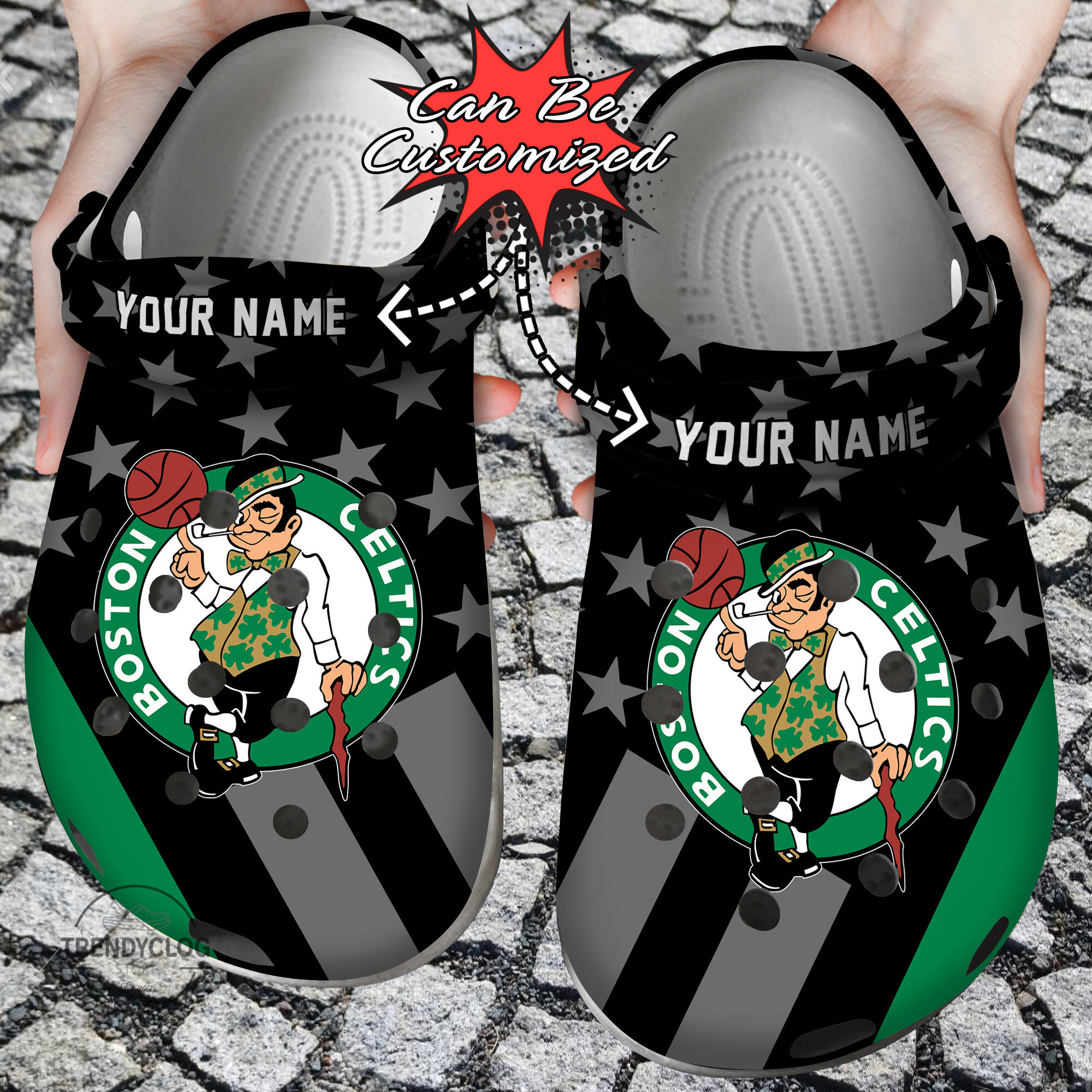 Footwearmerch Basketball Personalized BCeltics Star Flag Clog Shoes