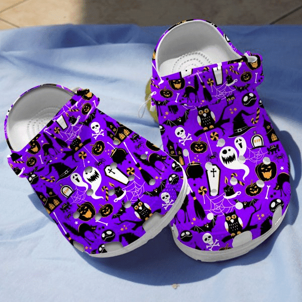 Footwearmerch Bat Owls And Cauldron Purple Slippers Clogs Gift Halloween Lover Rubber clog Shoes Comfy Footwear