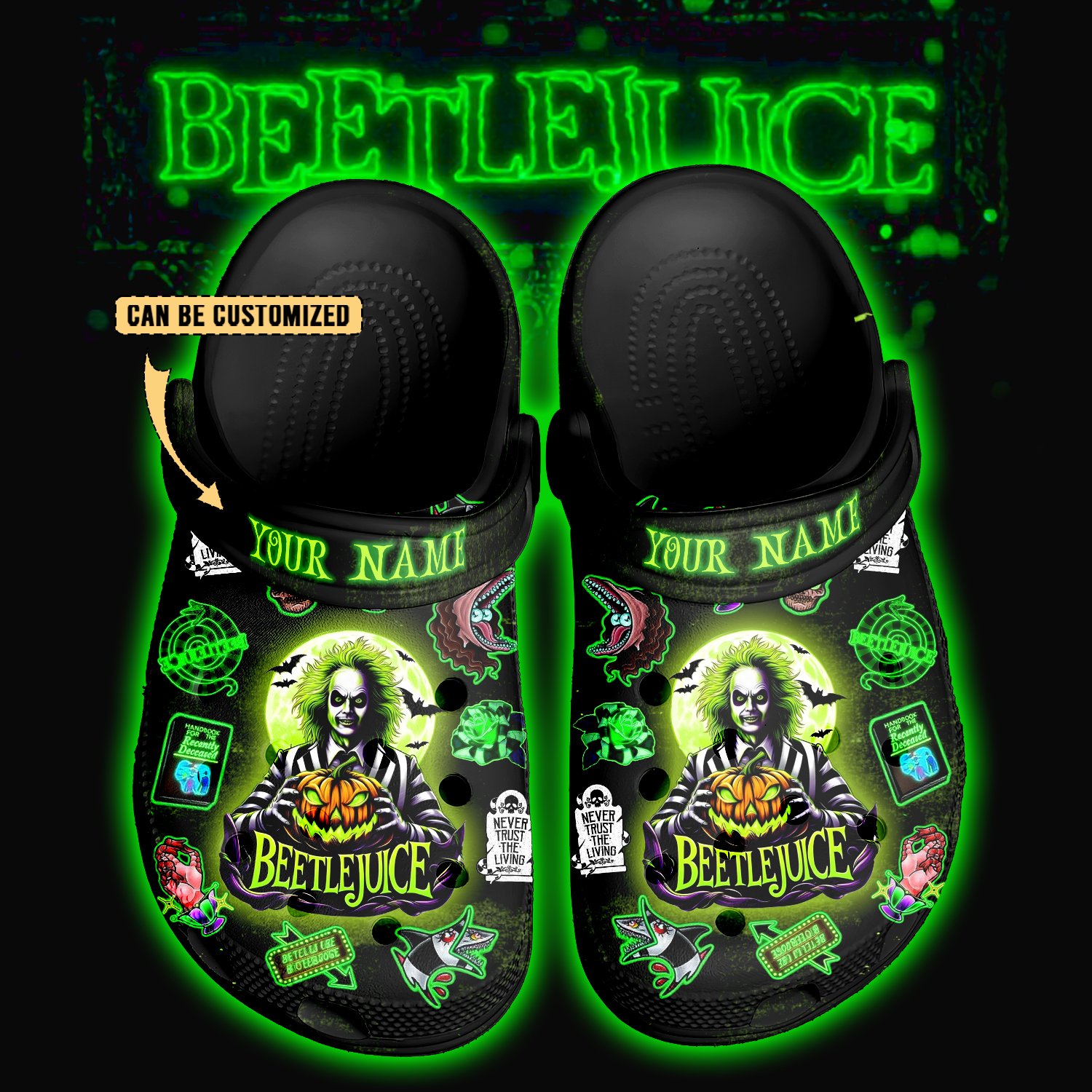 Footwearmerch Beetlejuice x Halloween Crocs Crocband Clogs Shoes Comfortable For Men Women and Kids