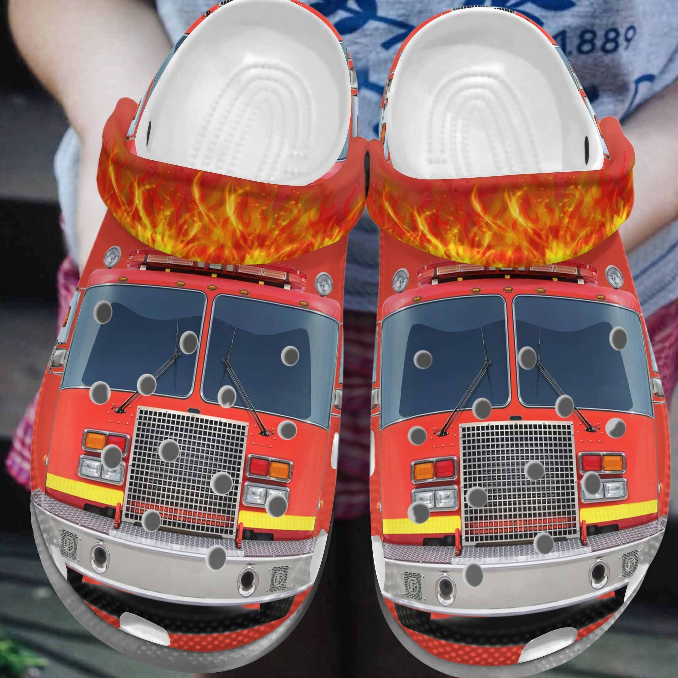 Footwearmerch Big Fire Truck Fan Croc Shoes Men Women - Vehicle Firefighter Clog Gifts For Father Day