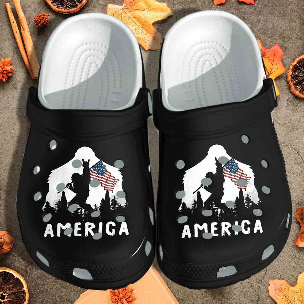 Footwearmerch Bigfoot Holding Flag For Men And Womens Gift For Fan Classic Water Rubber clog Shoes Comfy Footwear