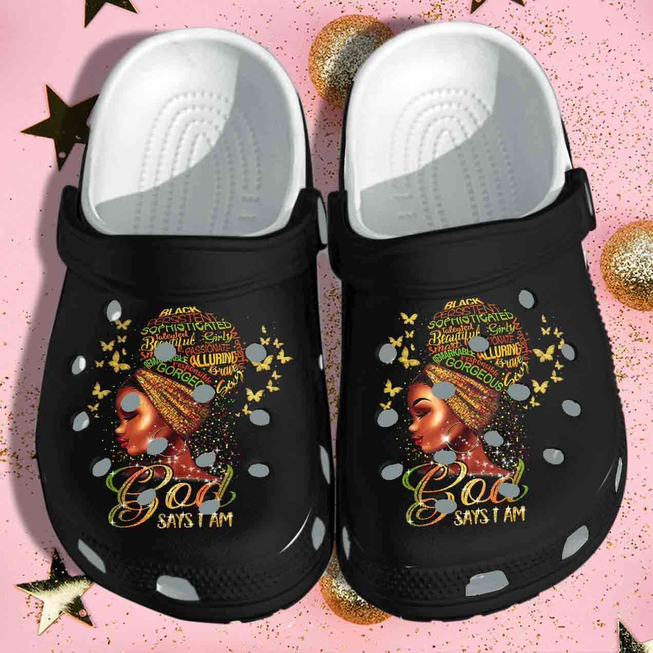Footwearmerch Black Girl Africa Culture God Says I Am Black Queen Crocband Clog Shoes