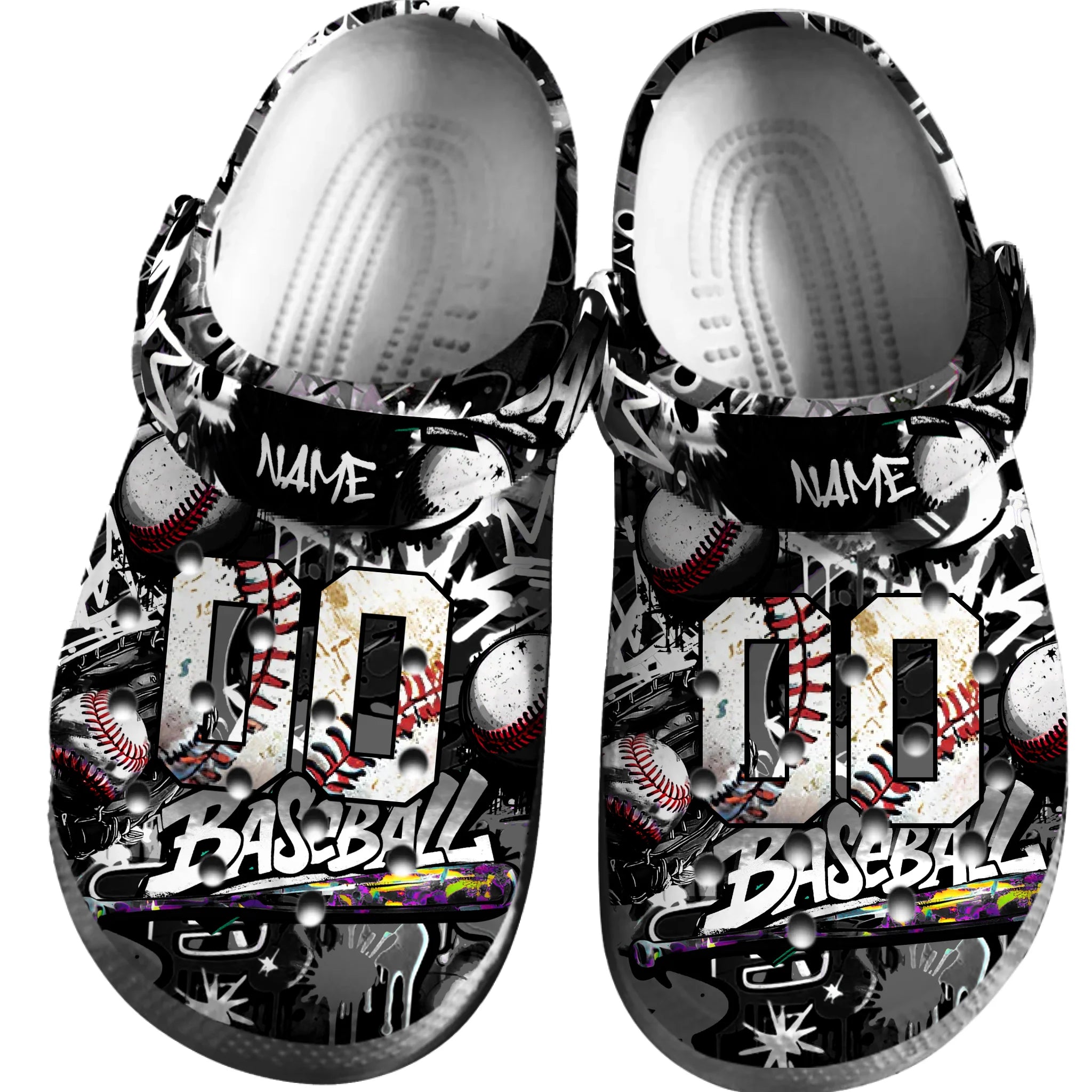 Footwearmerch Black Graffiti Baseball Sport Crocs Crocband Clogs Shoes Comfortable For Men Women and Kids