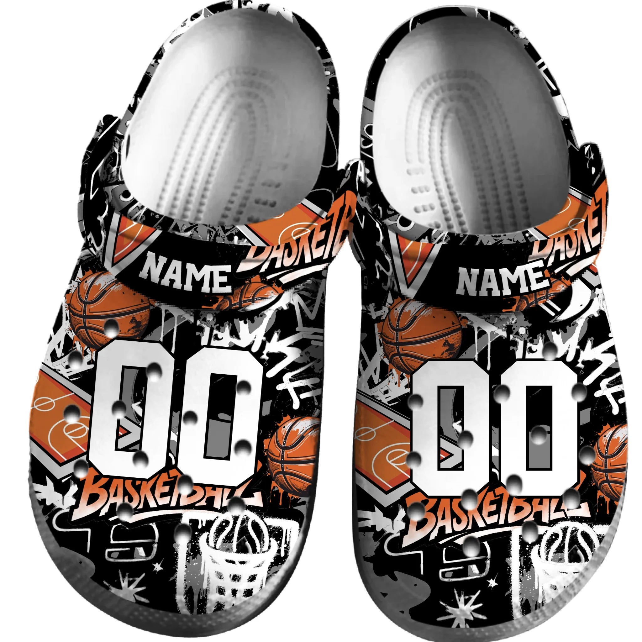 Footwearmerch Black Graffiti Basketball Sport Crocs Crocband Clogs Shoes Comfortable For Men Women and Kids