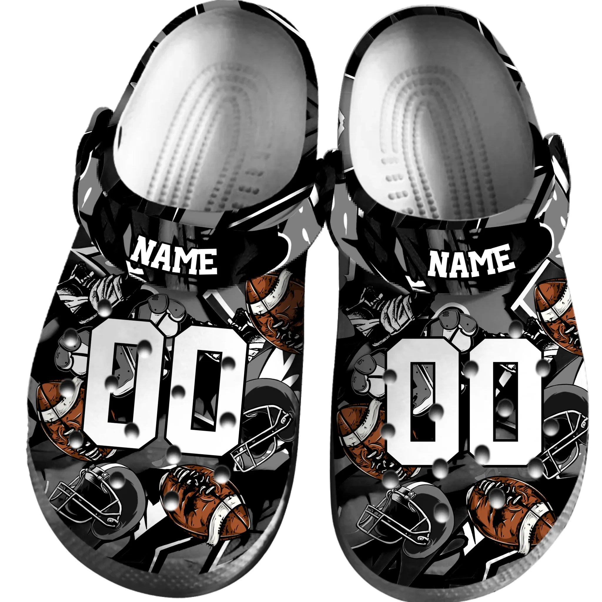 Footwearmerch Black Graffiti Football Sport Crocs Crocband Clogs Shoes Comfortable For Men Women and Kids
