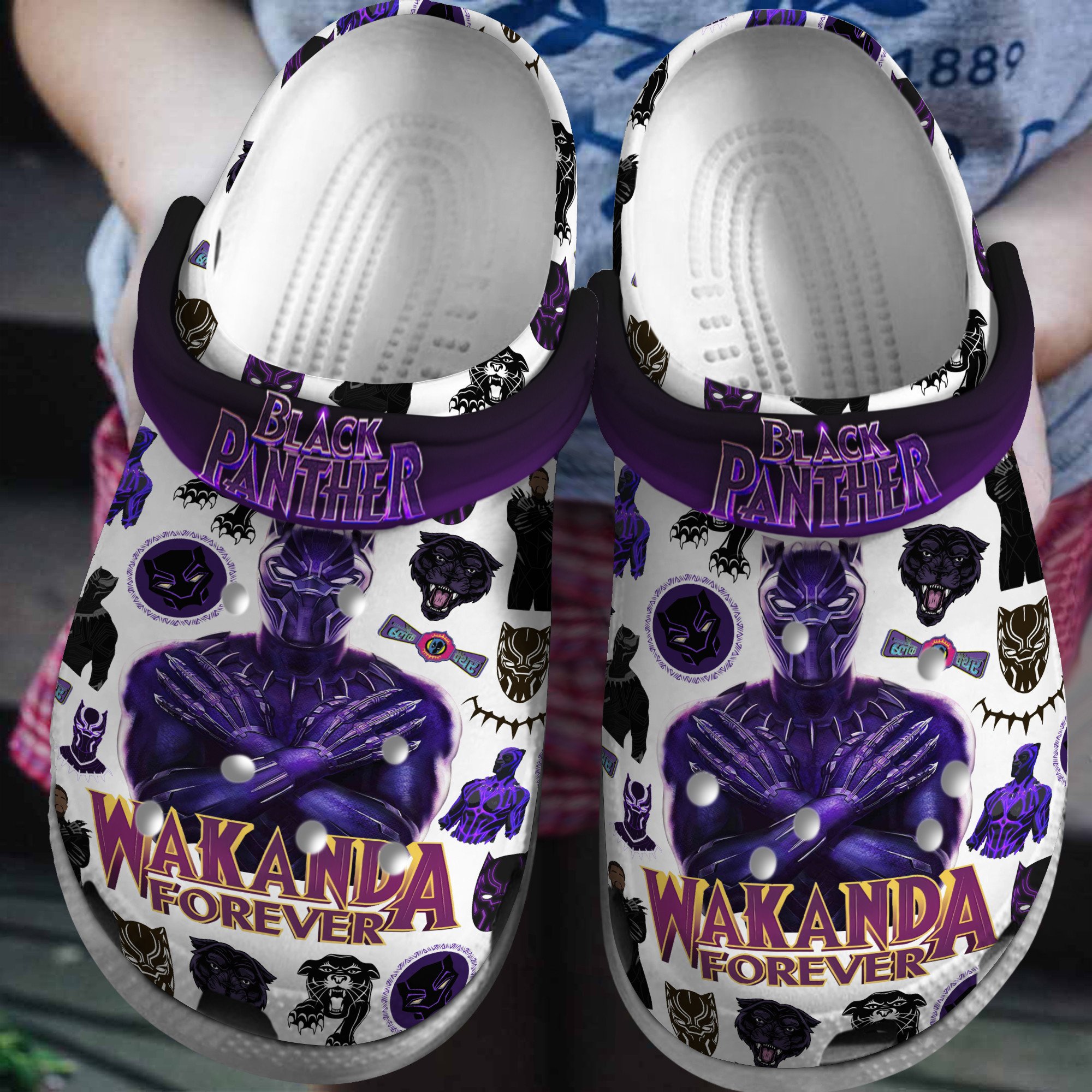 Footwearmerch Black Panther Movie Crocs Crocband Clogs Shoes Comfortable For Men Women and Kids