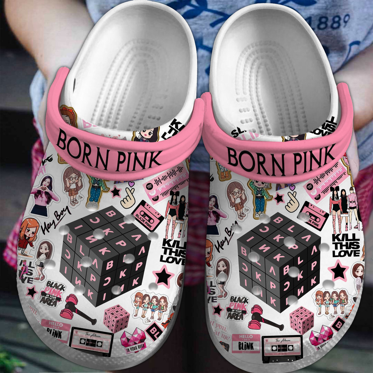Footwearmerch Black Pink Music Crocs Crocband Clogs Shoes Comfortable For Men Women and Kids