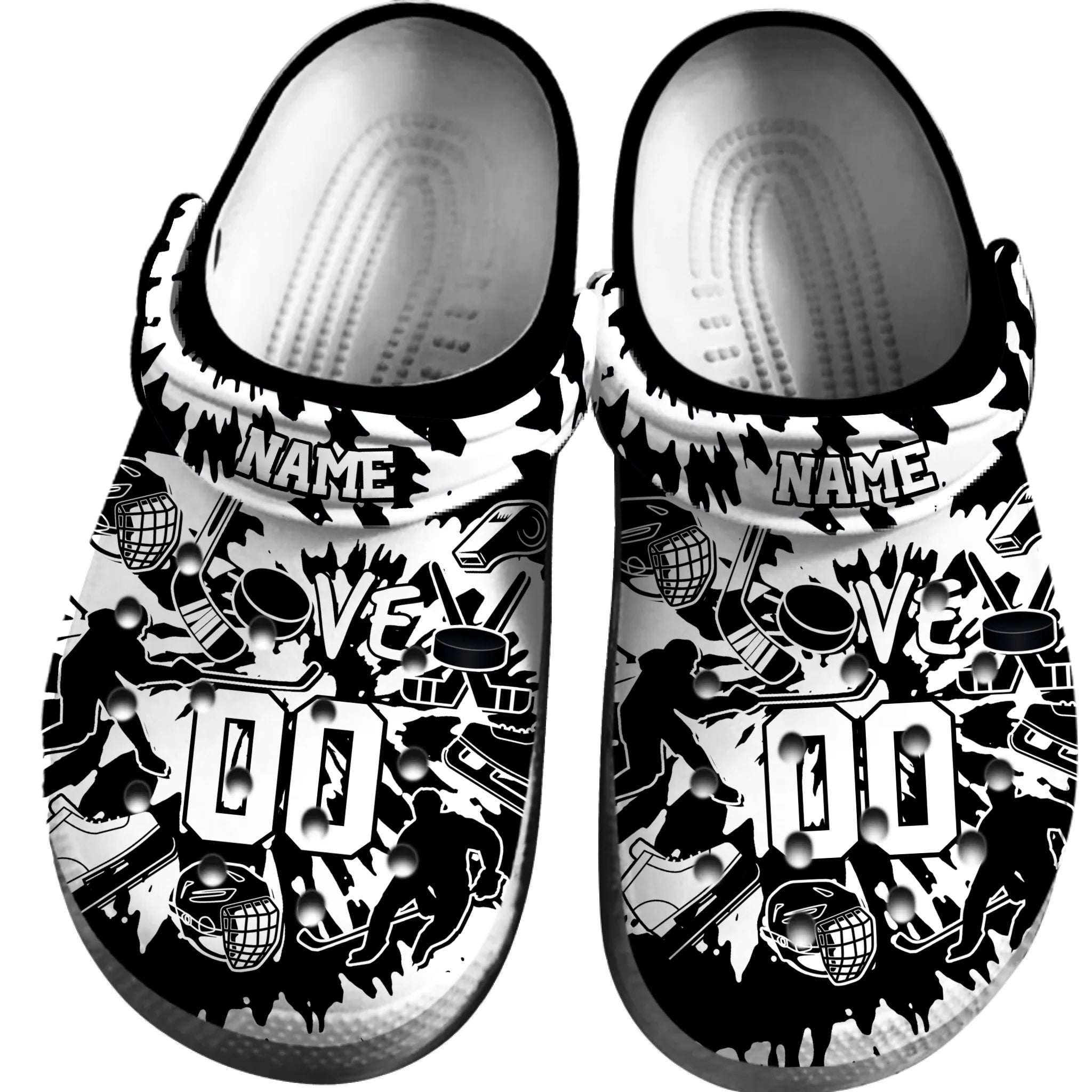 Footwearmerch Black Tie-Dye Ice Hockey Sport Crocs Crocband Clogs Shoes Comfortable For Men Women and Kids