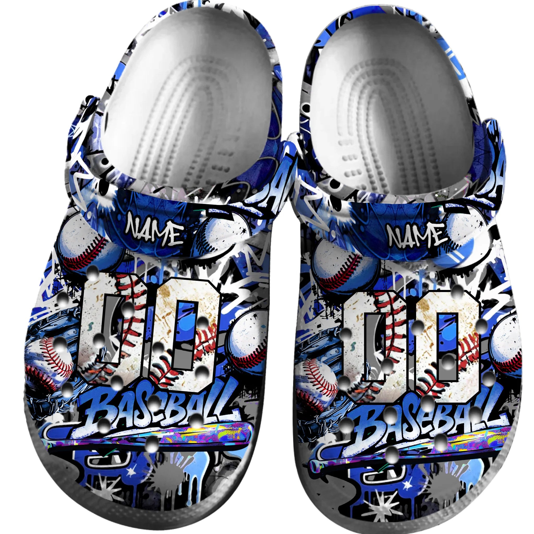 Footwearmerch Blue Graffiti Baseball Sport Crocs Crocband Clogs Shoes Comfortable For Men Women and Kids