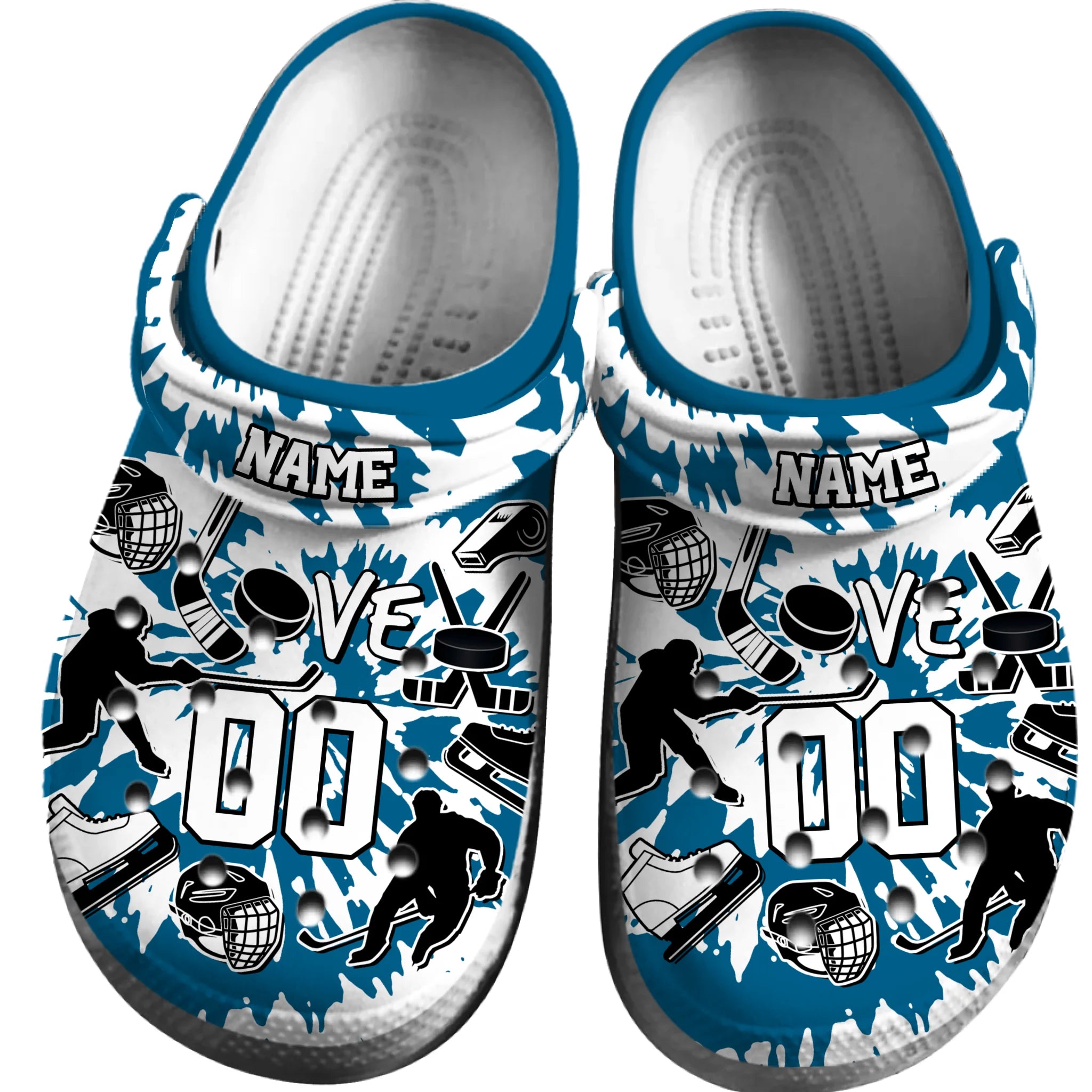 Footwearmerch Blue Tie-Dye Ice Hockey Sport Crocs Crocband Clogs Shoes Comfortable For Men Women and Kids