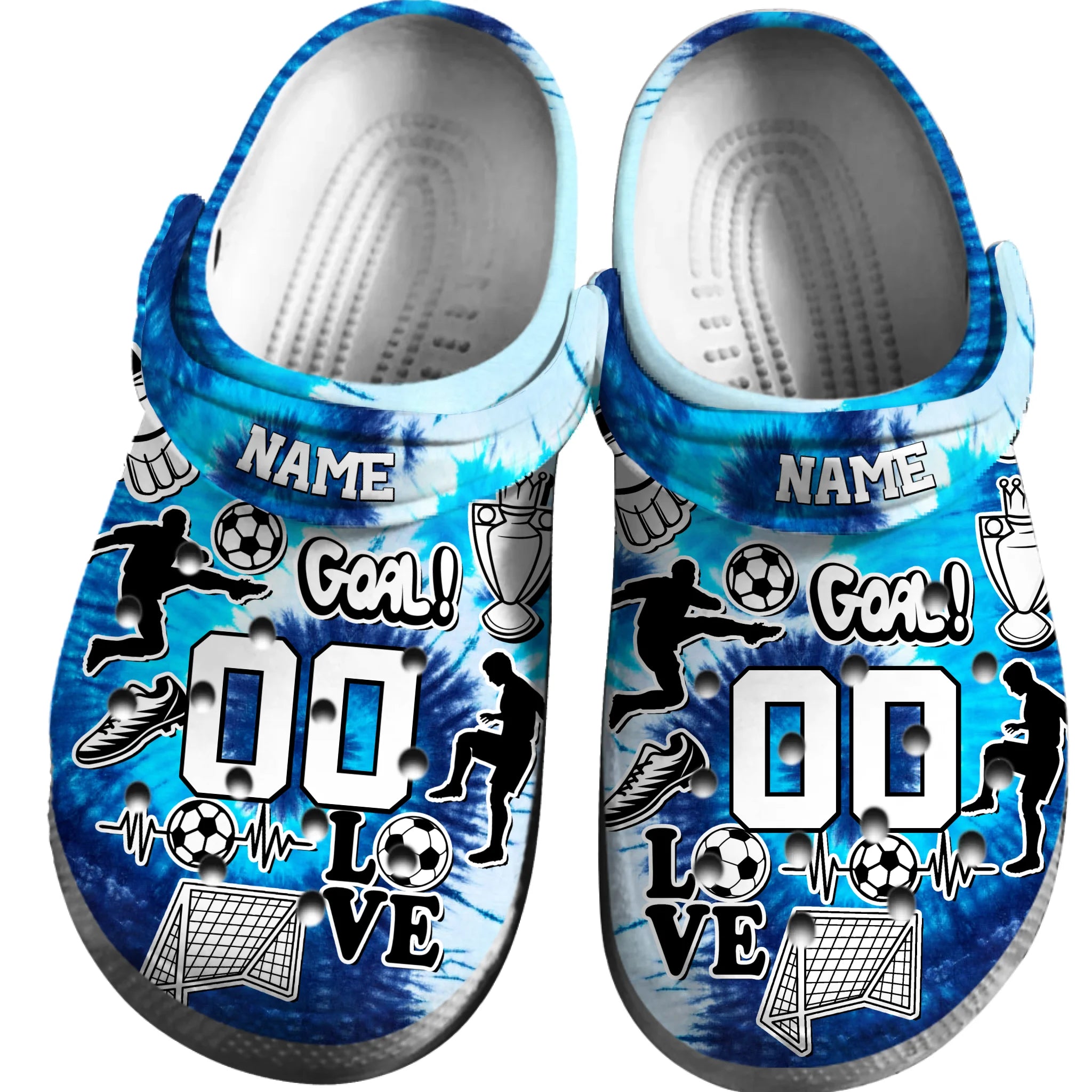 Footwearmerch Blue Tie-Dye Soccer Sport Crocs Crocband Clogs Shoes Comfortable For Men Women and Kids