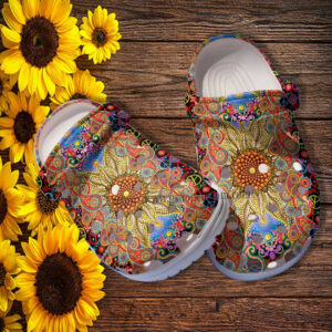 Footwearmerch Boho Trippy Sunflower Twinkle Croc Shoes - Hippie Peace Boho Flower Shoes Croc Clogs Customize Birthday Girl