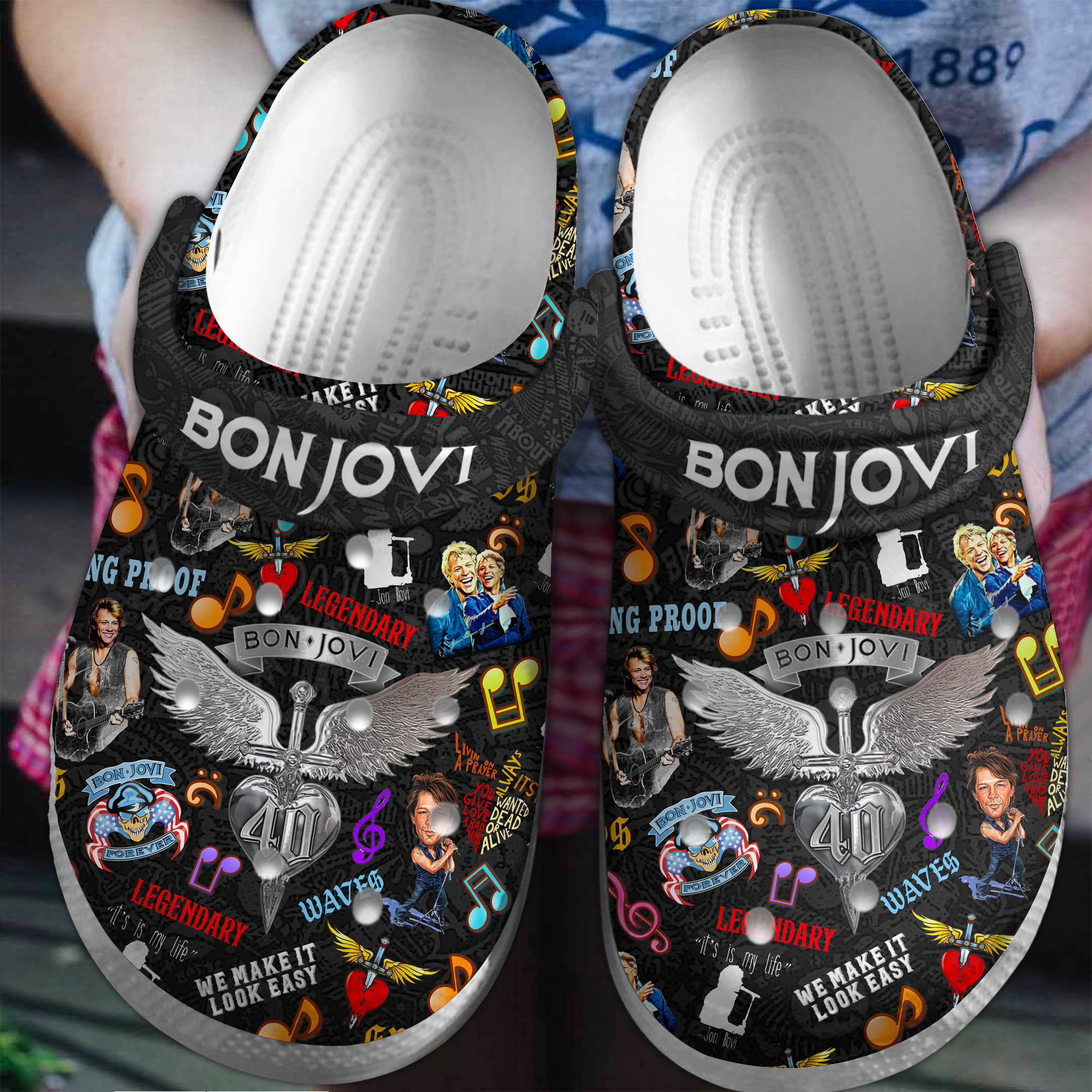 Footwearmerch Bon Jovi Music Crocs Crocband Clogs Shoes Comfortable For Men Women and Kids