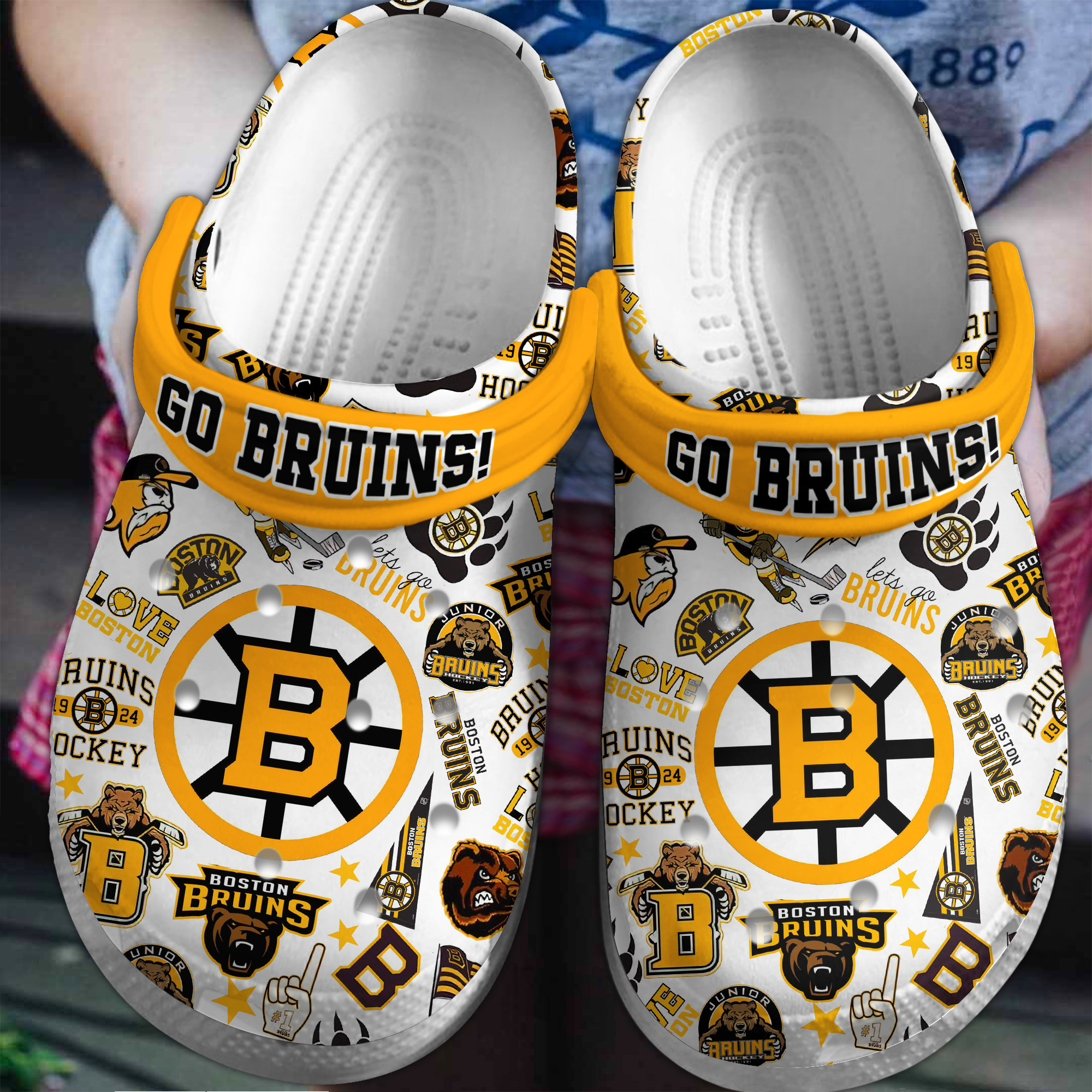 Footwearmerch Boston Bruins NHL Sport Crocs Crocband Clogs Shoes Comfortable For Men Women and Kids