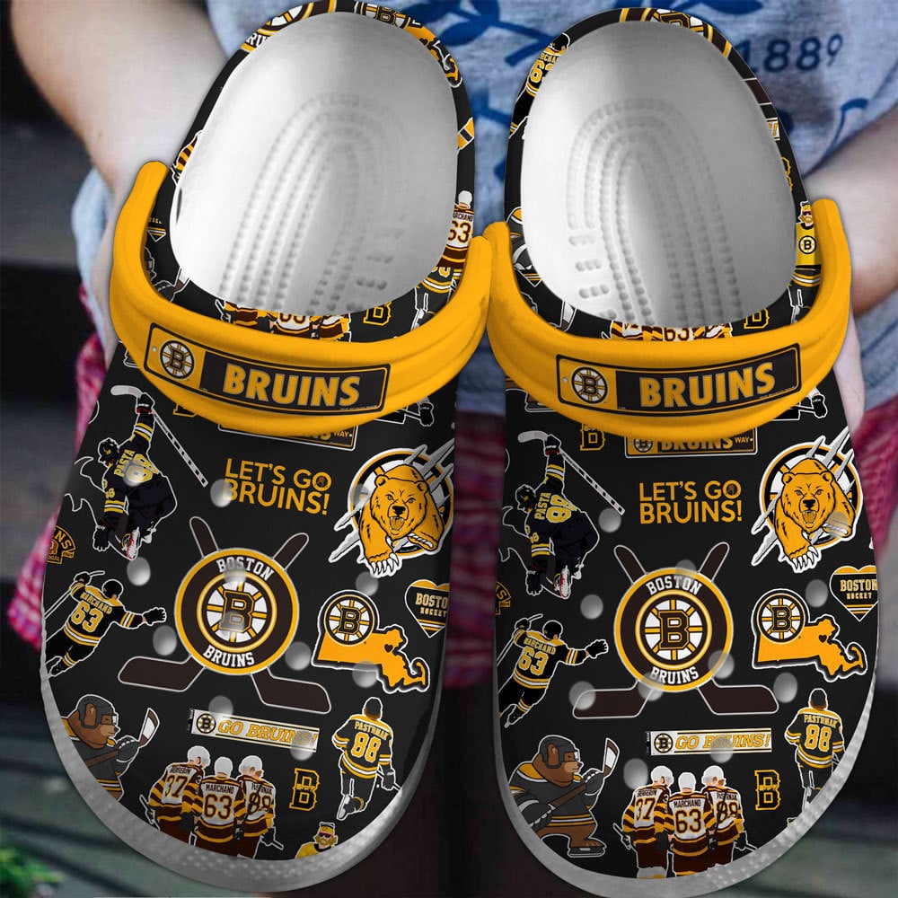 Footwearmerch Boston Bruins NHL Sport Crocs Crocband Clogs Shoes Comfortable For Men Women and Kids