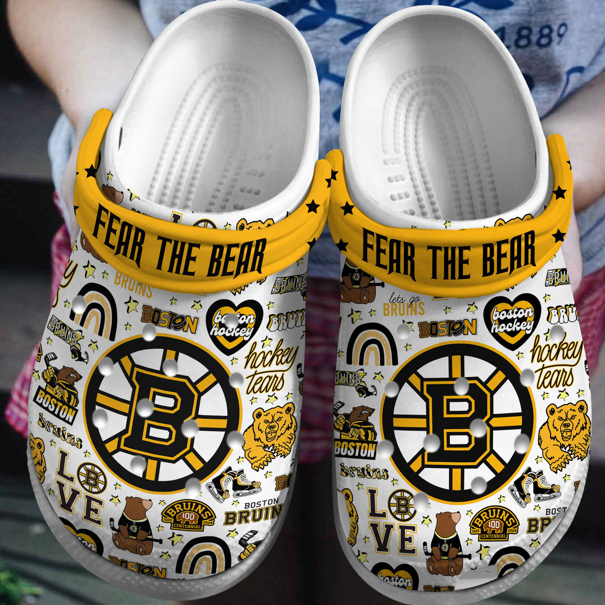 Footwearmerch Boston Bruins NHL Sport Crocs Crocband Clogs Shoes Comfortable For Men Women and Kids