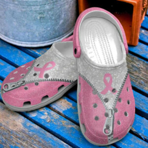 Footwearmerch Breast Cancer Zip Line Crocband Clog Shoes