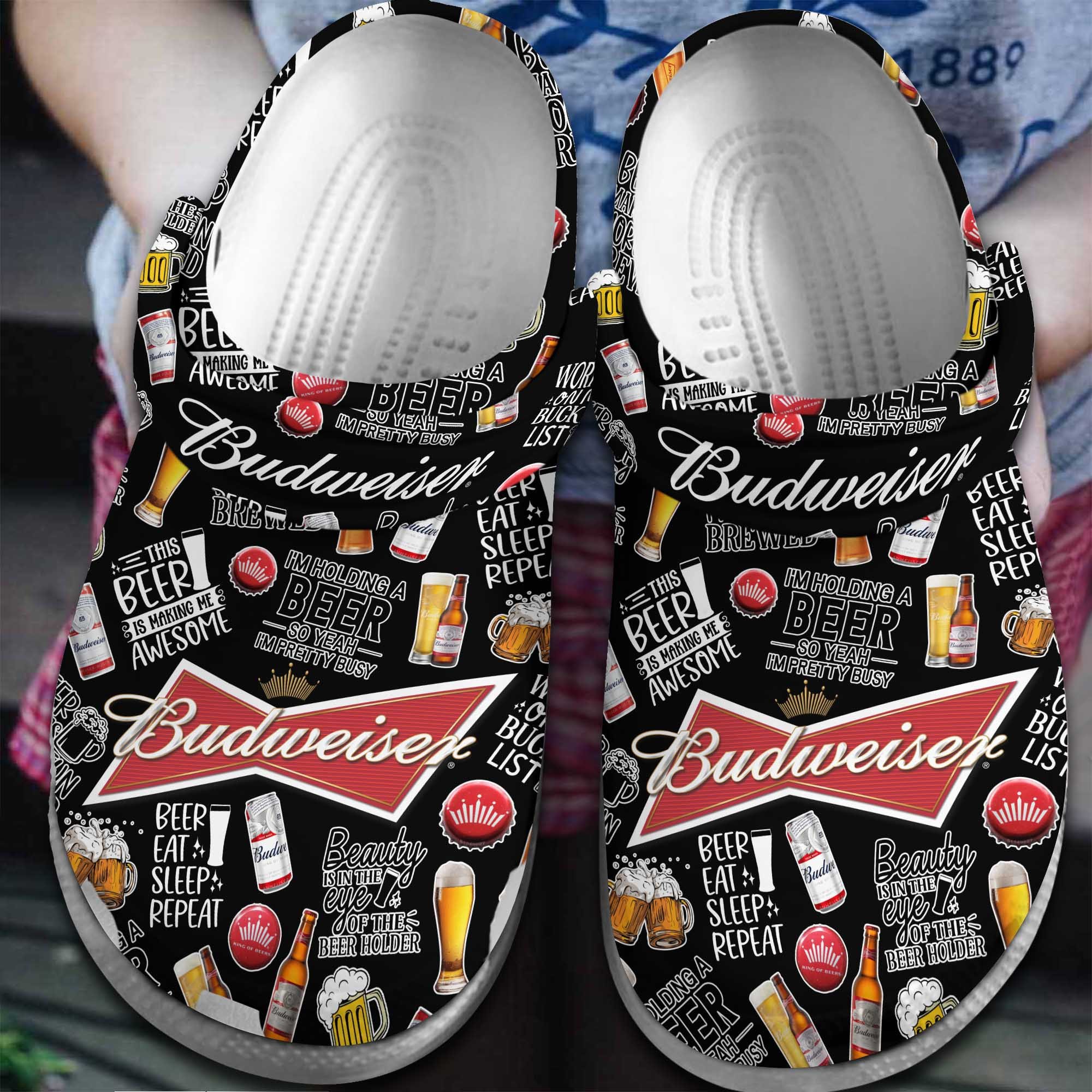 Footwearmerch Budweiser Beer Crocs Crocband Clogs Shoes Comfortable For Men Women and Kids