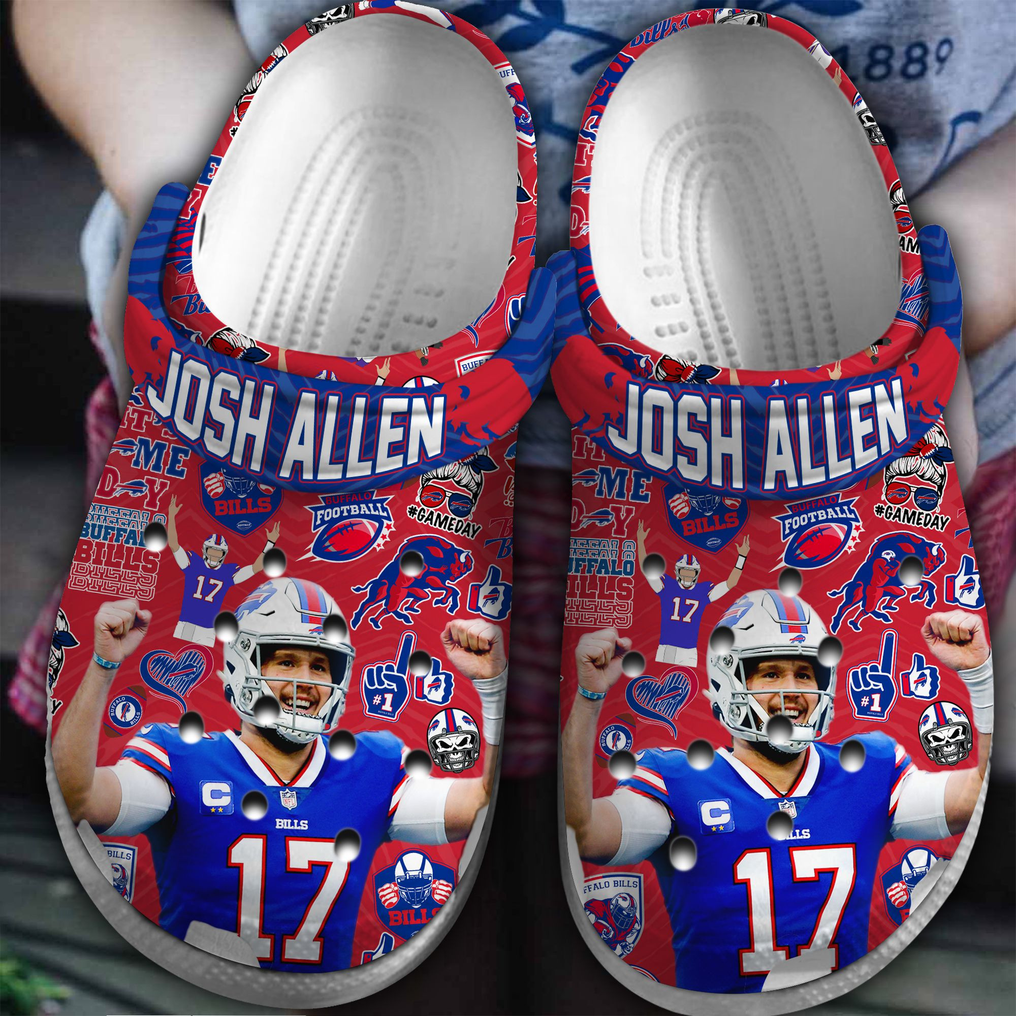Footwearmerch Buffalo Bills Josh Allen NFL Sport Crocs Crocband Clogs Shoes Comfortable For Men Women and Kids
