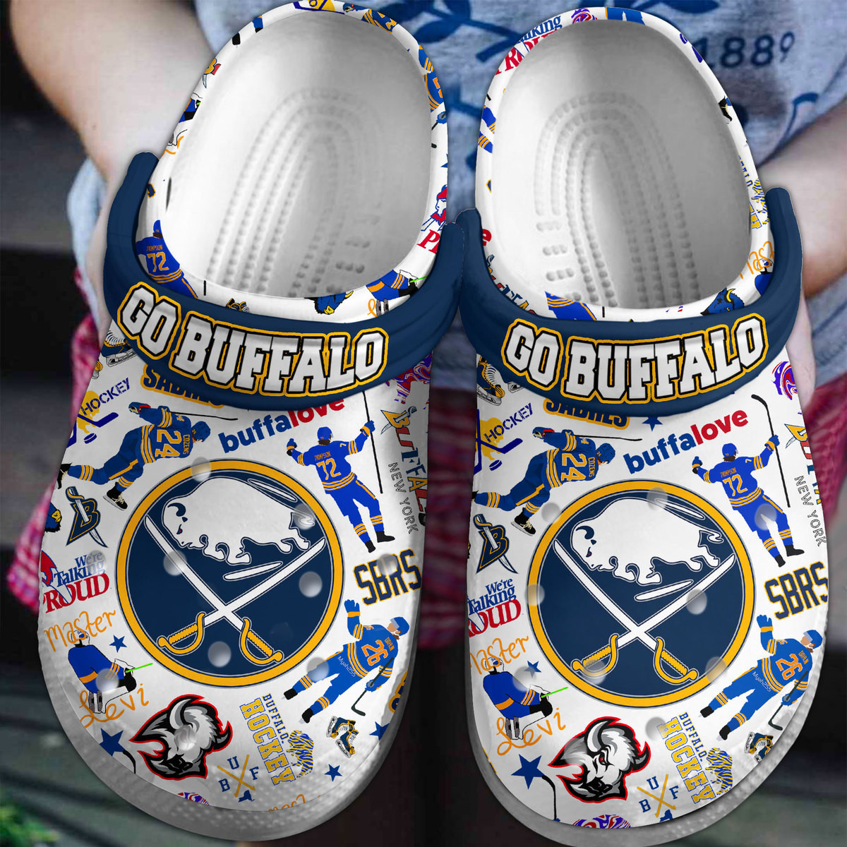 Footwearmerch Buffalo Sabres NHL Sport Crocs Crocband Clogs Shoes Comfortable For Men Women and Kids