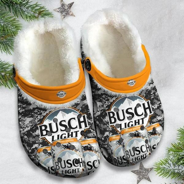Footwearmerch Busch Light Beer Crocs Crocband Fleece Lined Clogs Shoes Comfortable For Men Women and Kids In Winter