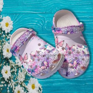 Footwearmerch Butterfly Twinkle Flower Purple Croc Shoes Gift Grandaughter- Butterfly Girl Shoes Croc Clogs Gift Sister