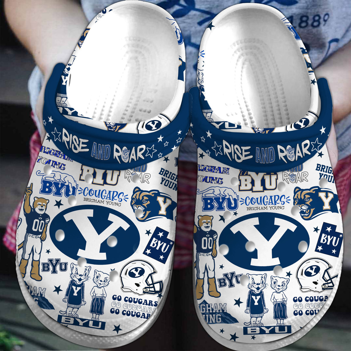 Footwearmerch BYU Cougars NCAA Sport Crocs Crocband Clogs Shoes Comfortable For Men Women and Kids