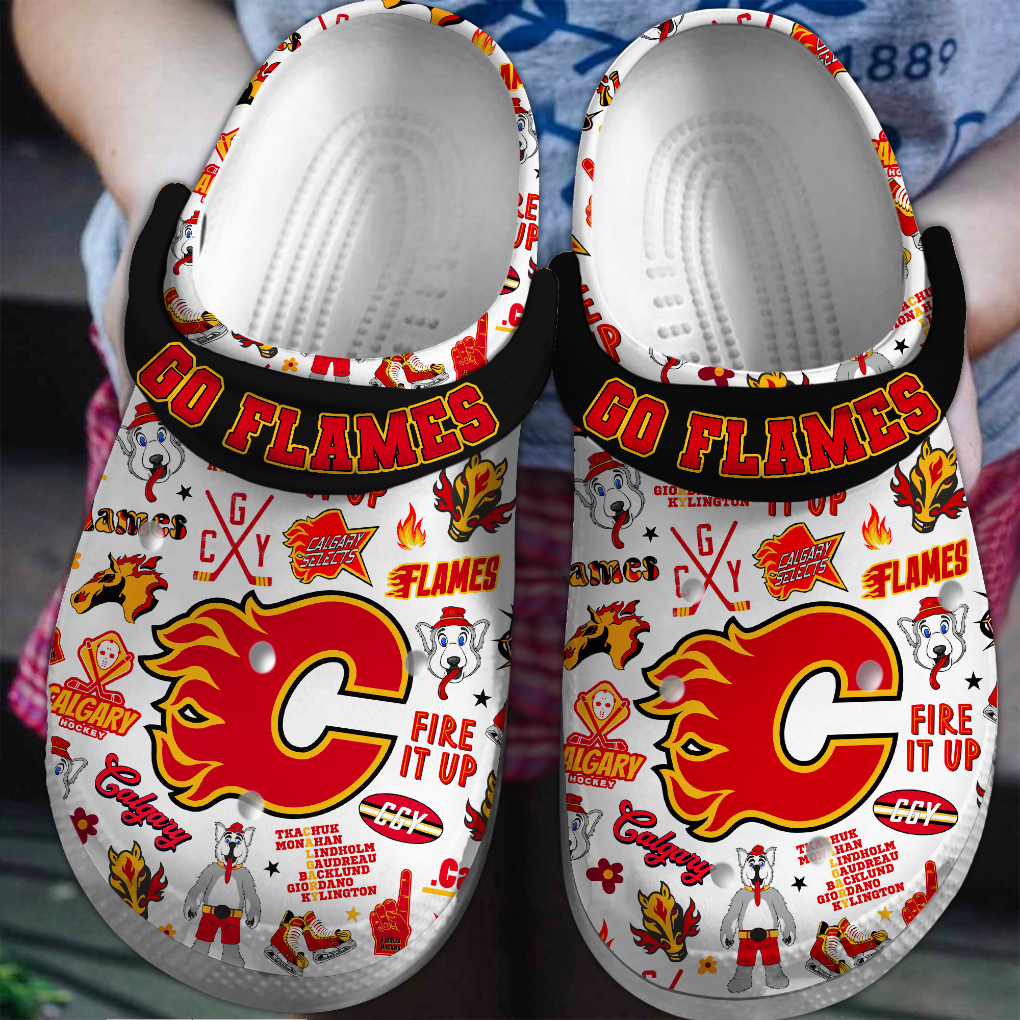 Footwearmerch Calgary Flames NHL Sport Crocs Crocband Clogs Shoes Comfortable For Men Women and Kids