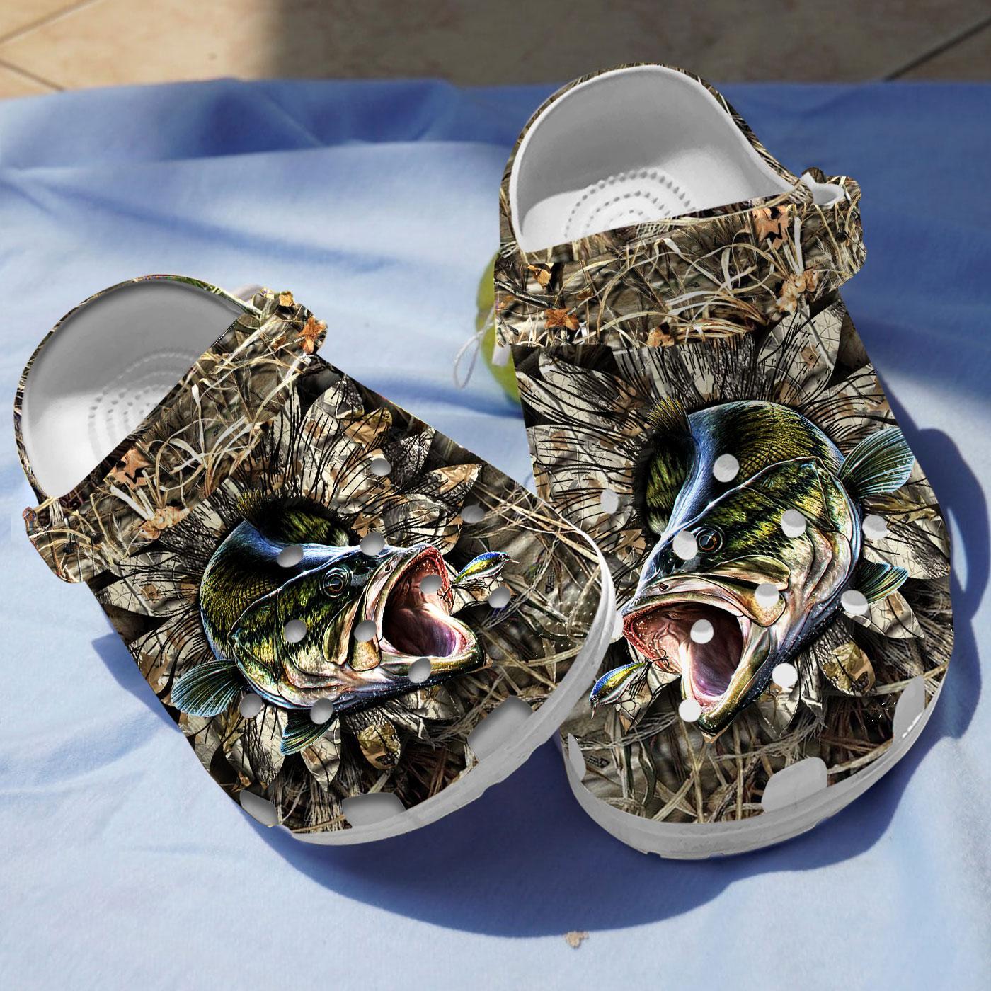 Footwearmerch Camo Bass Fishing Crocs Crocband Clogs Shoes Comfortable For Men Women and Kids